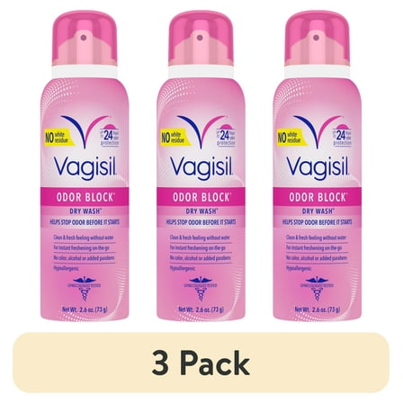 (3 pack) Vagisil Odor Block Freshening Intimate Dry Wash Spray, 2.6 oz