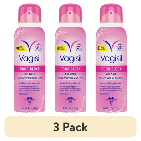 (3 pack) Vagisil Odor Block Freshening Intimate Dry Wash Spray, 2.6 oz
