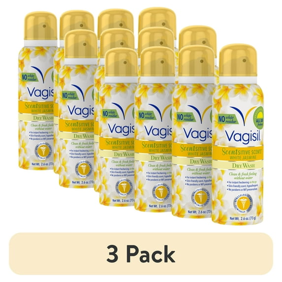 (3 pack) Vagisil Scentsitive Scents Dry Wash Feminine Spray, White Jasmine, 2.6 oz., 4 Pack