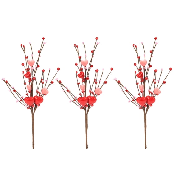 3-pack Valentine's Day Heart-Shaped Berry Picks - Artificial Berry Stems with Red Berries for Valentine Wedding, Anniversary, Candlelight Dinner, and Festive Table Decorations