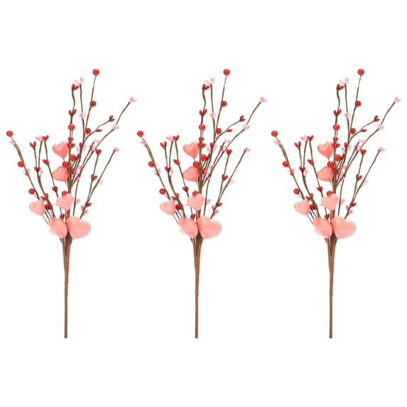 3-pack Valentine's Day Heart-Shaped Berry Picks - Artificial Berry Stems with Red Berries for Valentine Wedding, Anniversary, Candlelight Dinner, and Festive Table Decorations