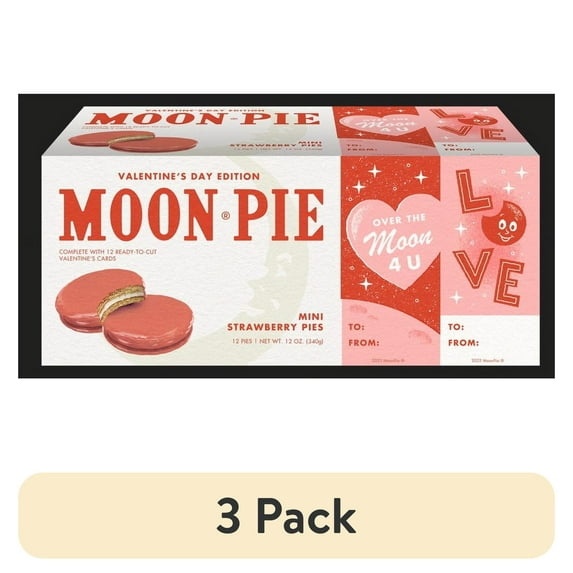 (3 pack) Valentine's Day Moon Pie Mini Strawberry Marshmallow Sandwiches, 1 Oz., 12 Count