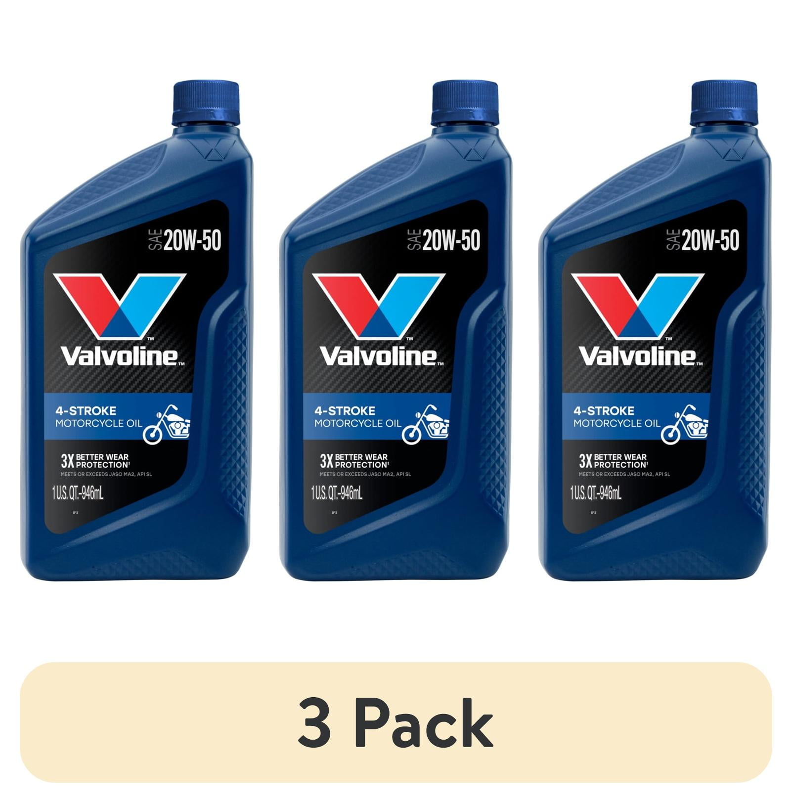 3 pack) Valvoline 4-Stroke Motorcycle 20W-50 Conventional Motor