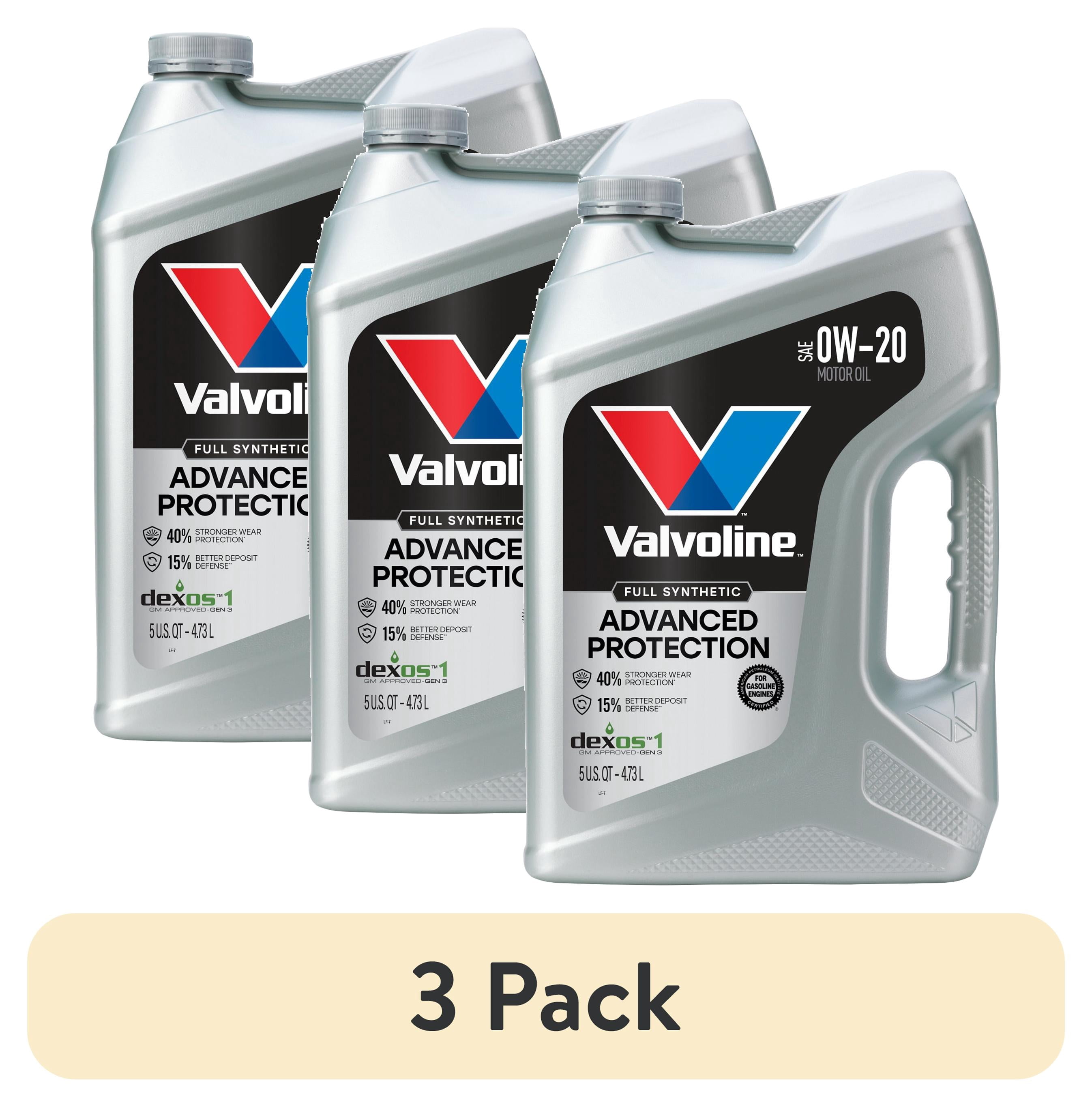 3 pack) Valvoline Advanced Protection Full Synthetic 0W-20 Motor