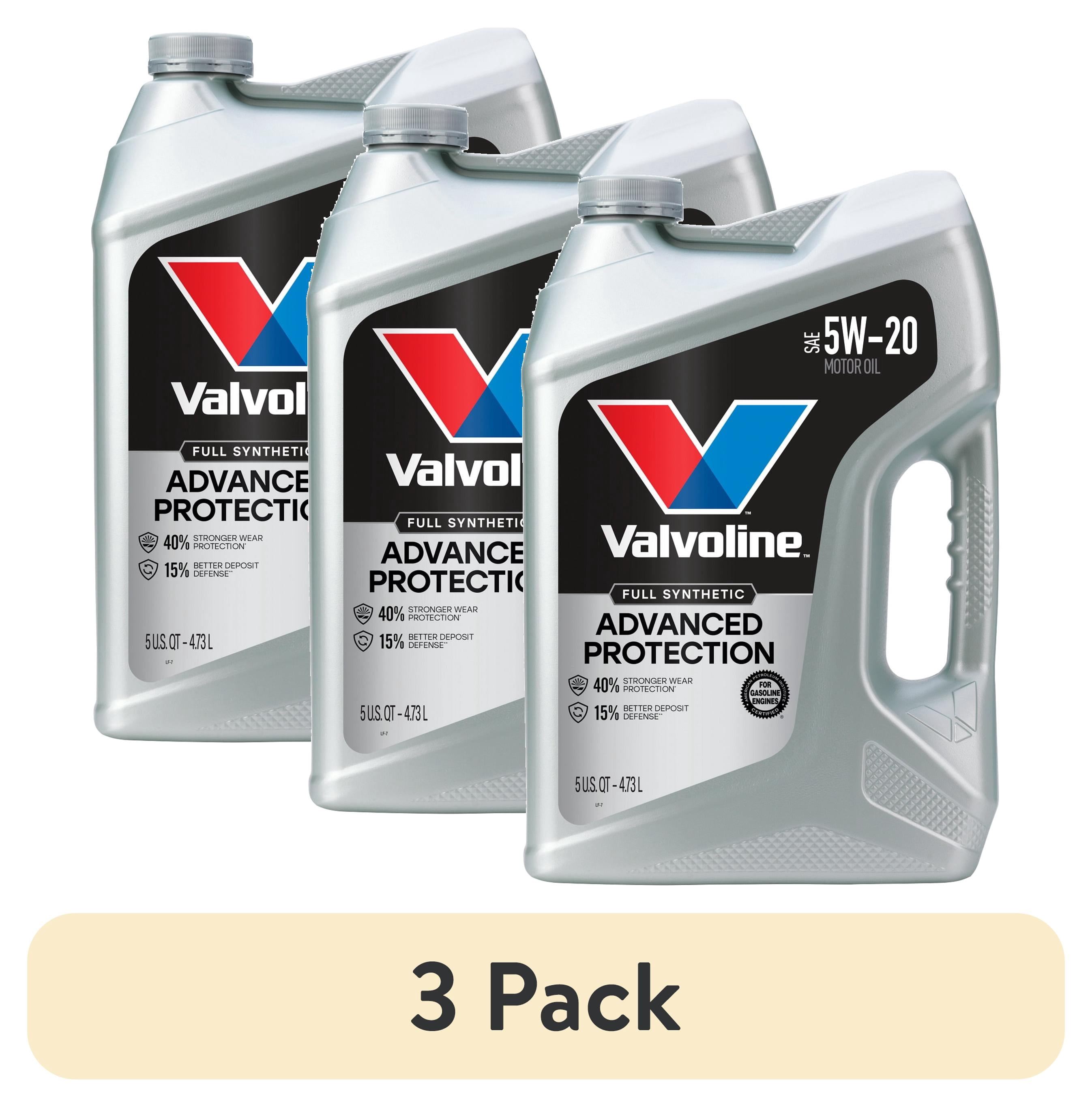 (3 pack) Valvoline Advanced Protection Full Synthetic 5W-20 Motor Oil 5 Quart