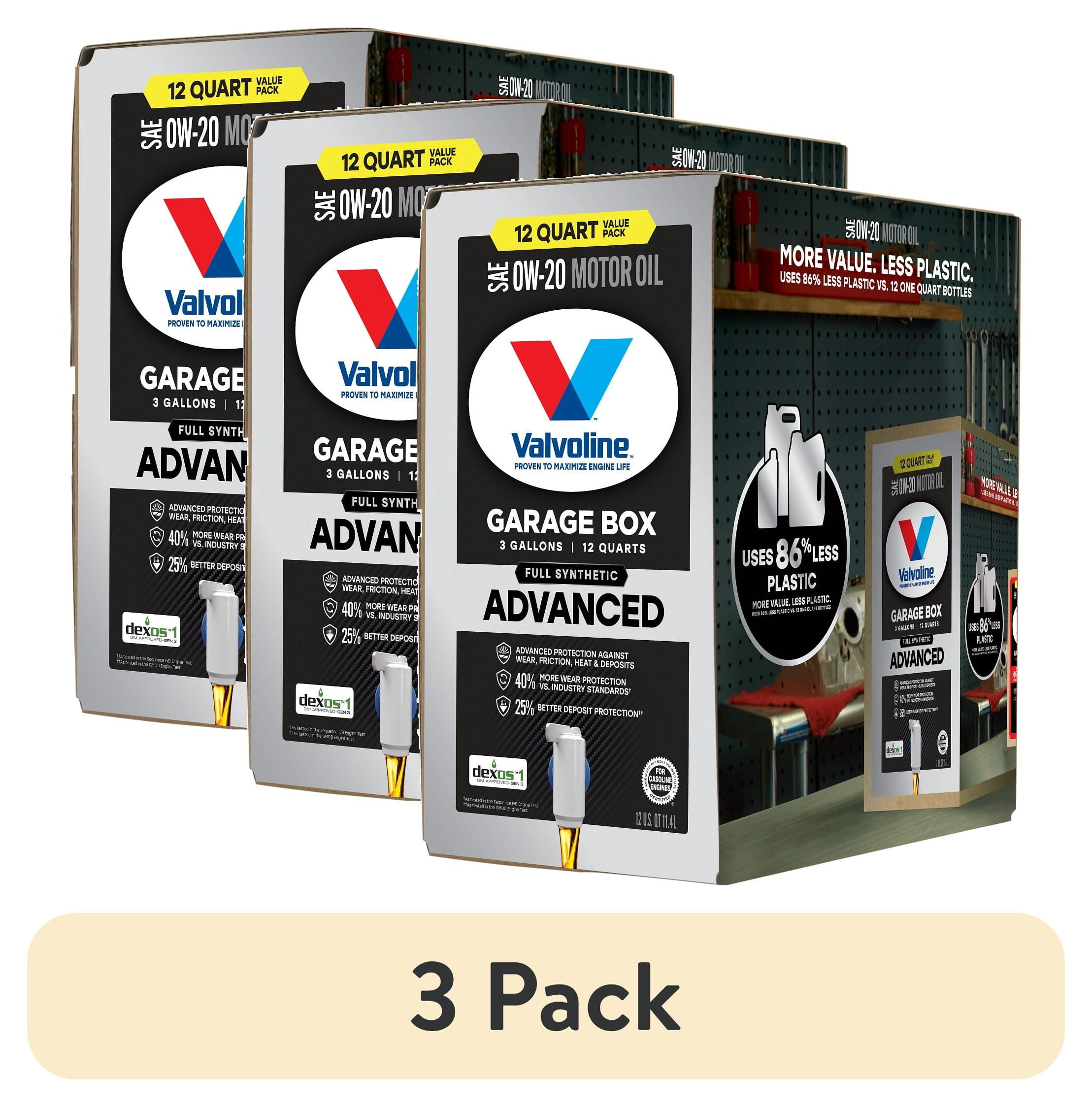 (3 pack) Valvoline Advanced Full Synthetic 0W-20 Motor Oil 12 QT Garage Box