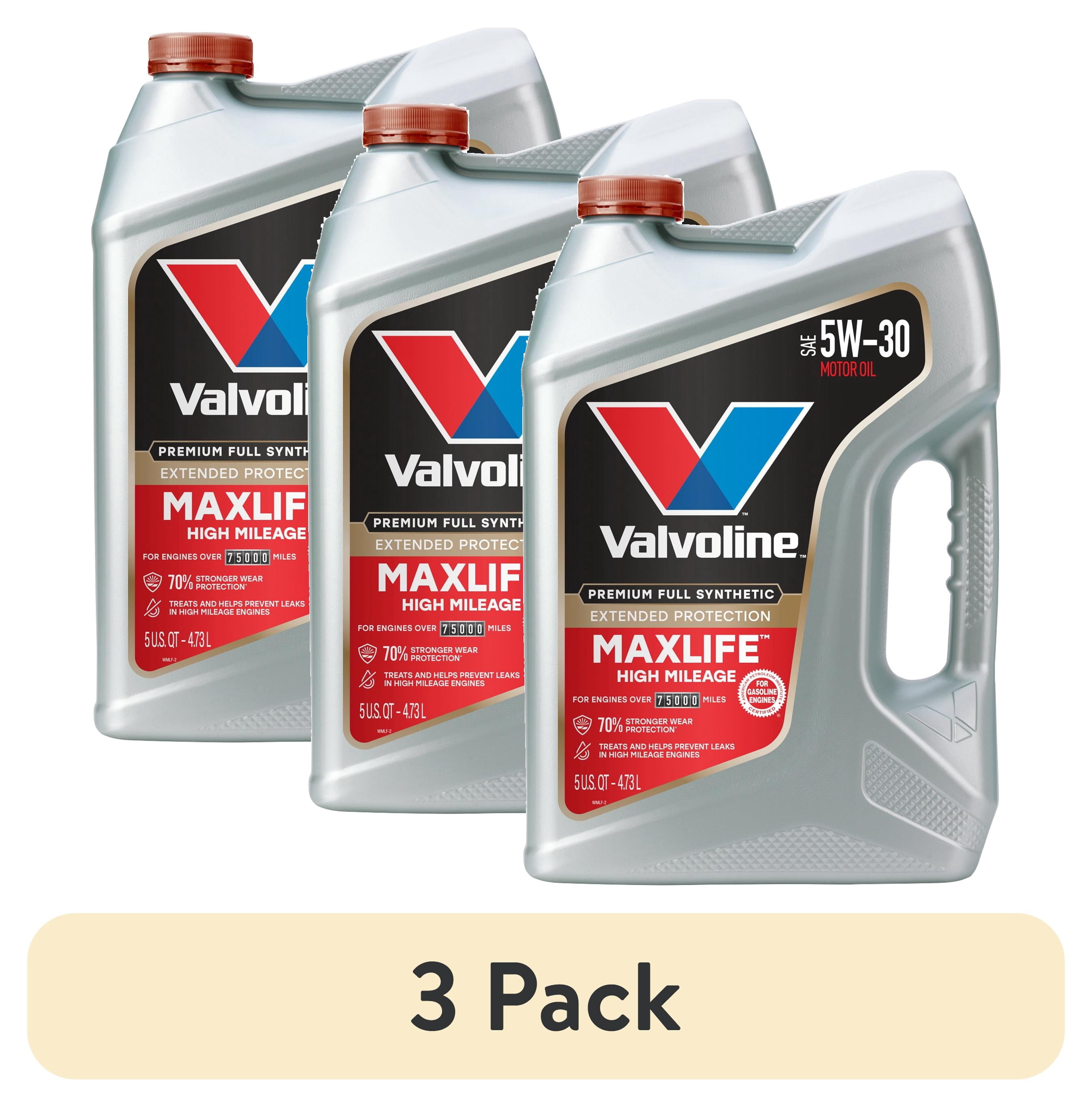 (3 pack) Valvoline MaxLife Extended Protection Full Synthetic High Mileage 5W-30 Motor Oil 5 Quart
