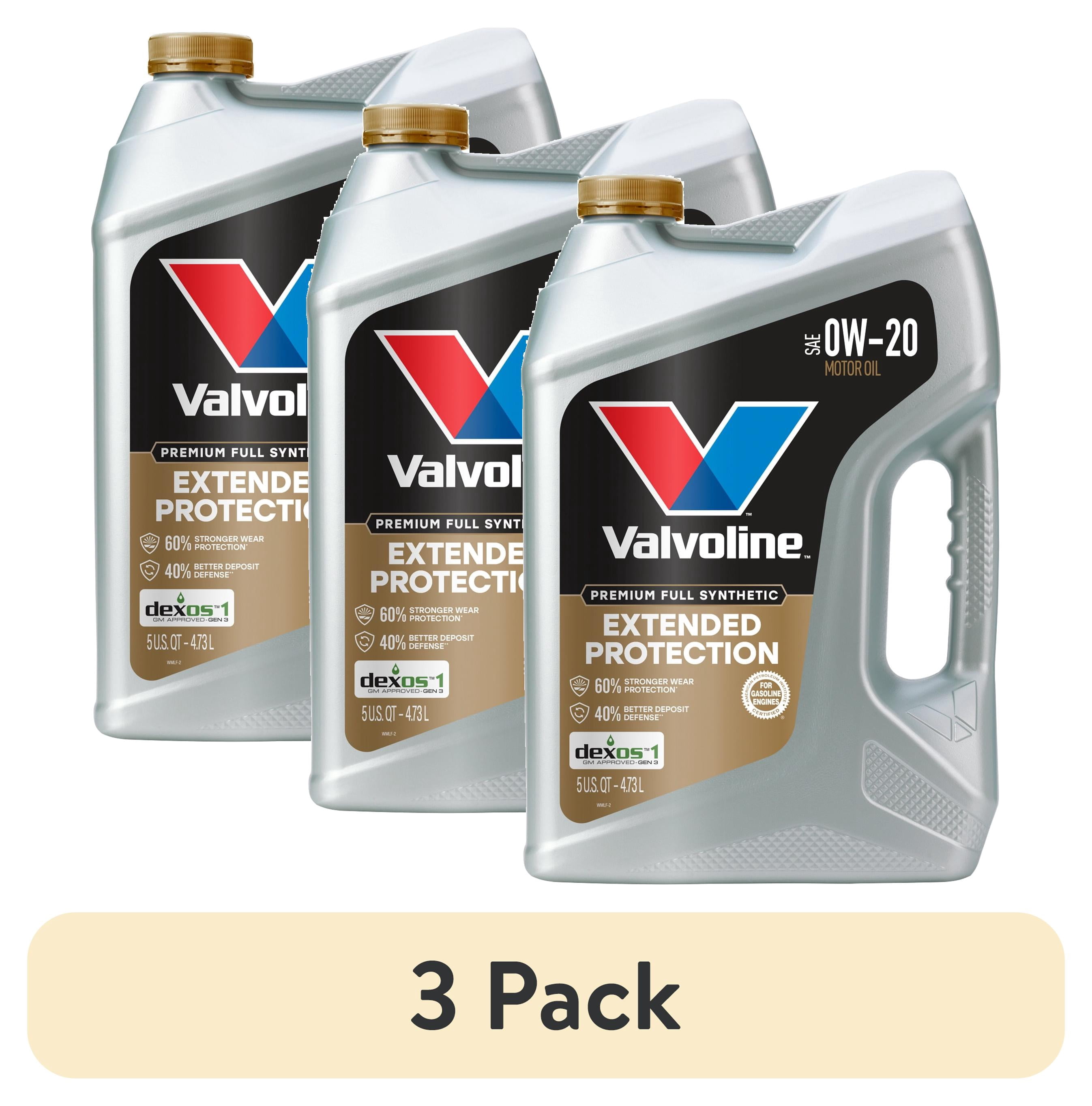 (3 pack) Valvoline Extended Protection Premium Full Synthetic 0W-20 Motor Oil 5 Quart