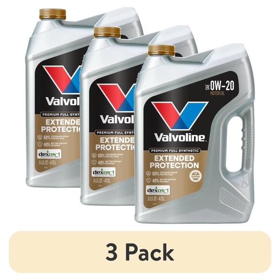(3 pack) Valvoline Extended Protection Premium Full Synthetic 0W-20 Motor Oil 5 Quart