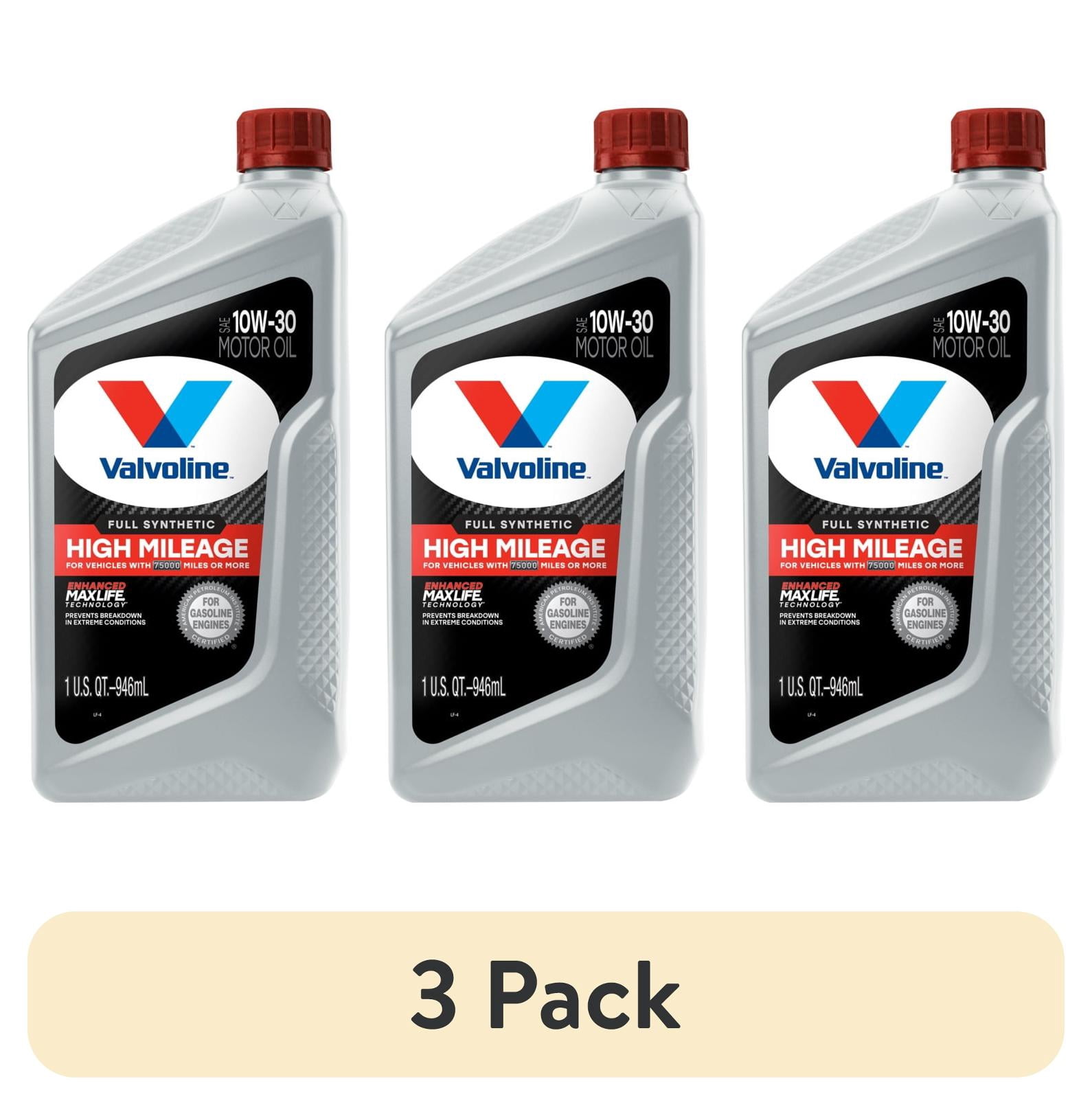 (3 pack) Valvoline Full Synthetic High Mileage MaxLife 10W-30 Motor Oil ...
