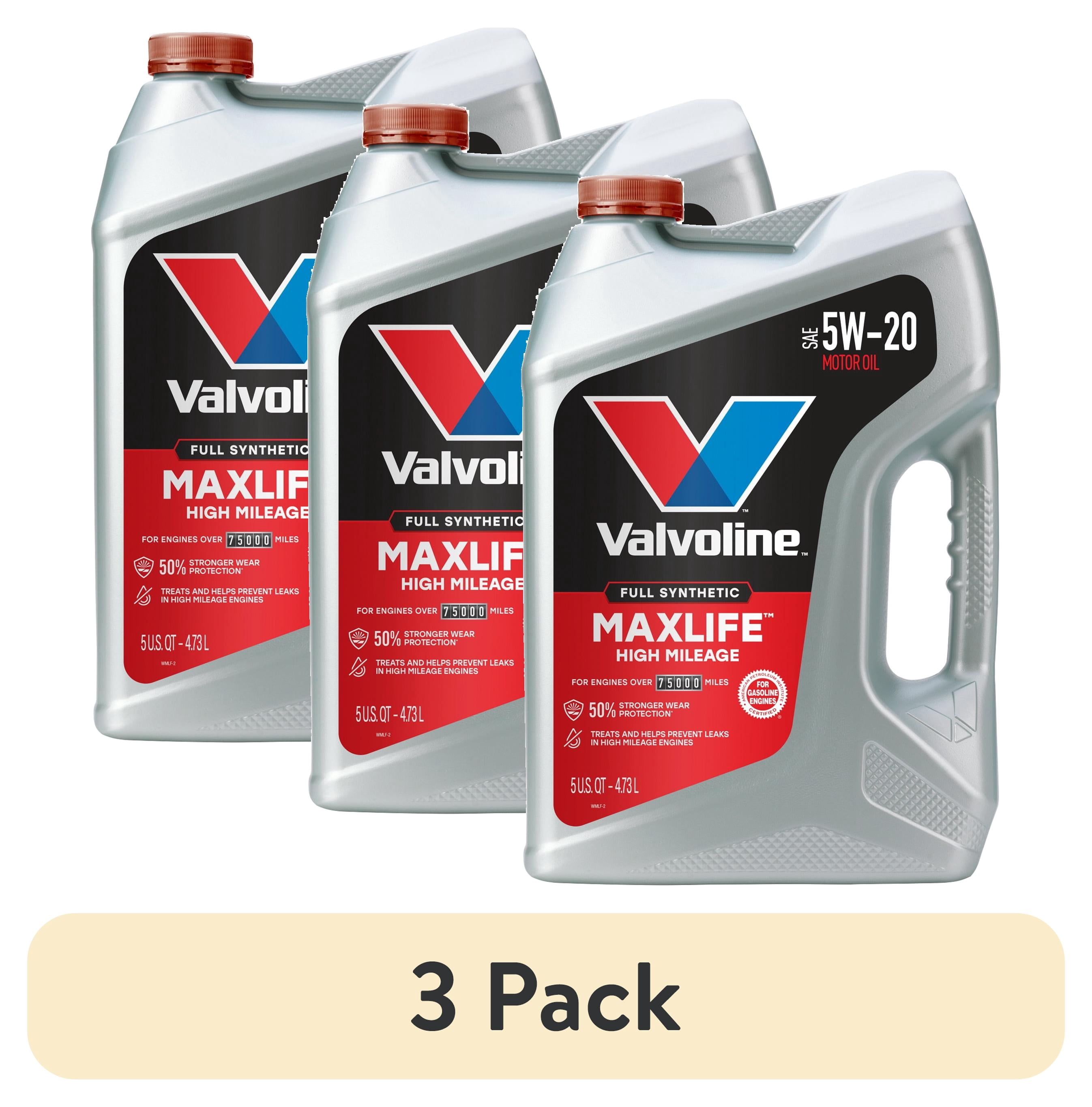 (3 pack) Valvoline MaxLife Full Synthetic High Mileage 5W-20 Motor Oil 5 Quart