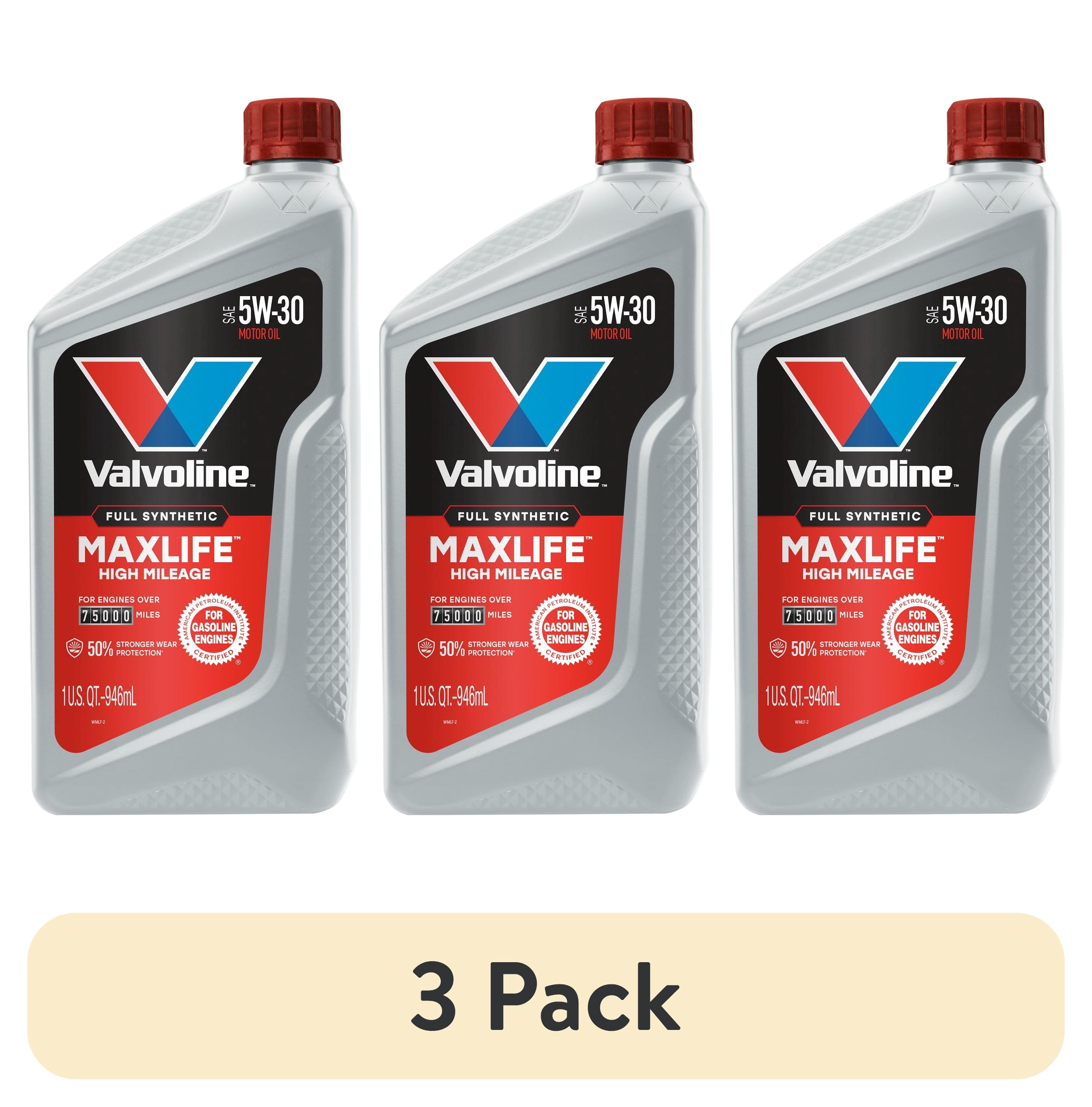 (3 pack) Valvoline MaxLife Full Synthetic High Mileage 5W-30 Motor Oil 1 Quart