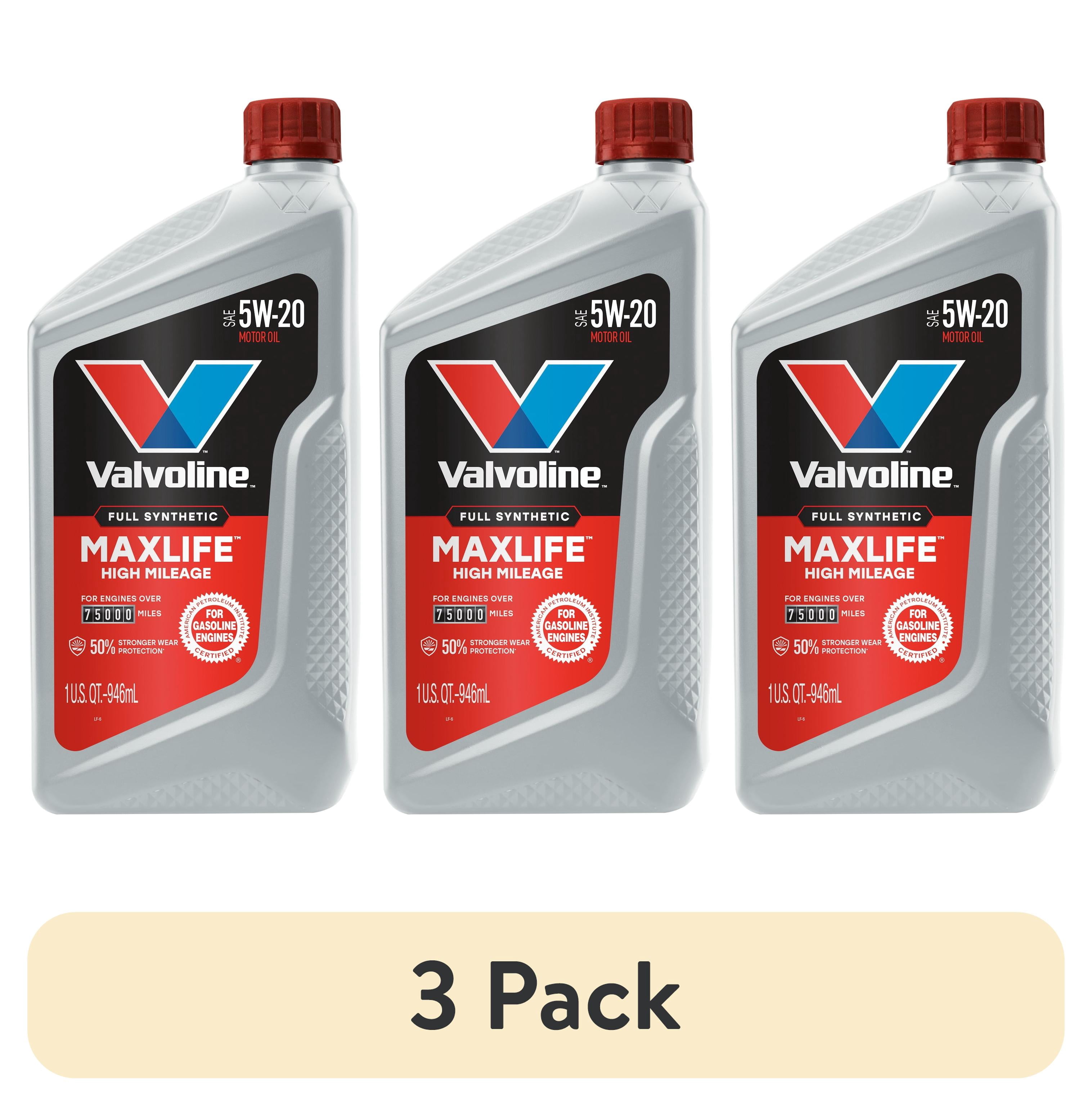 (3 pack) Valvoline MaxLife Full Synthetic High Mileage 5W-20 Motor Oil 1 Quart