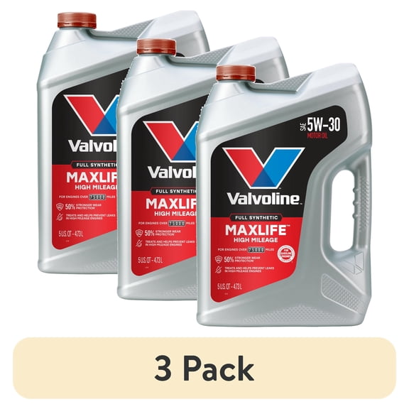 (3 pack) Valvoline MaxLife Full Synthetic High Mileage 5W-30 Motor Oil 5 Quart