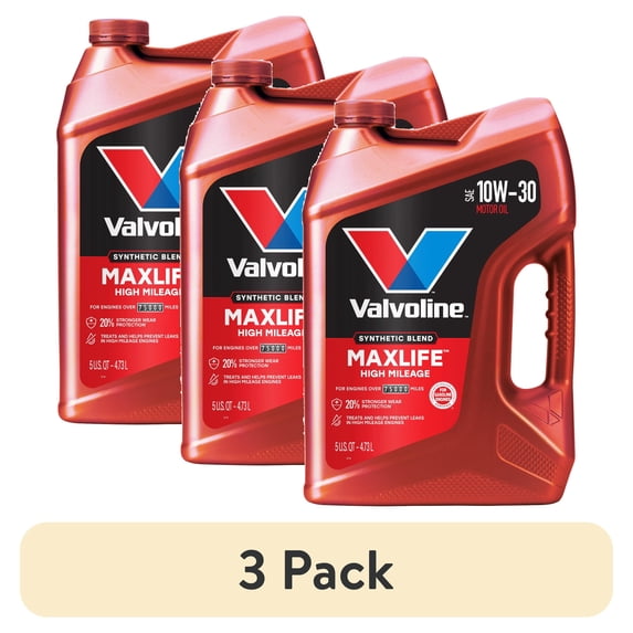 (3 pack) Valvoline MaxLife High Mileage 10W-30 Synthetic Blend Motor Oil 5 Quart