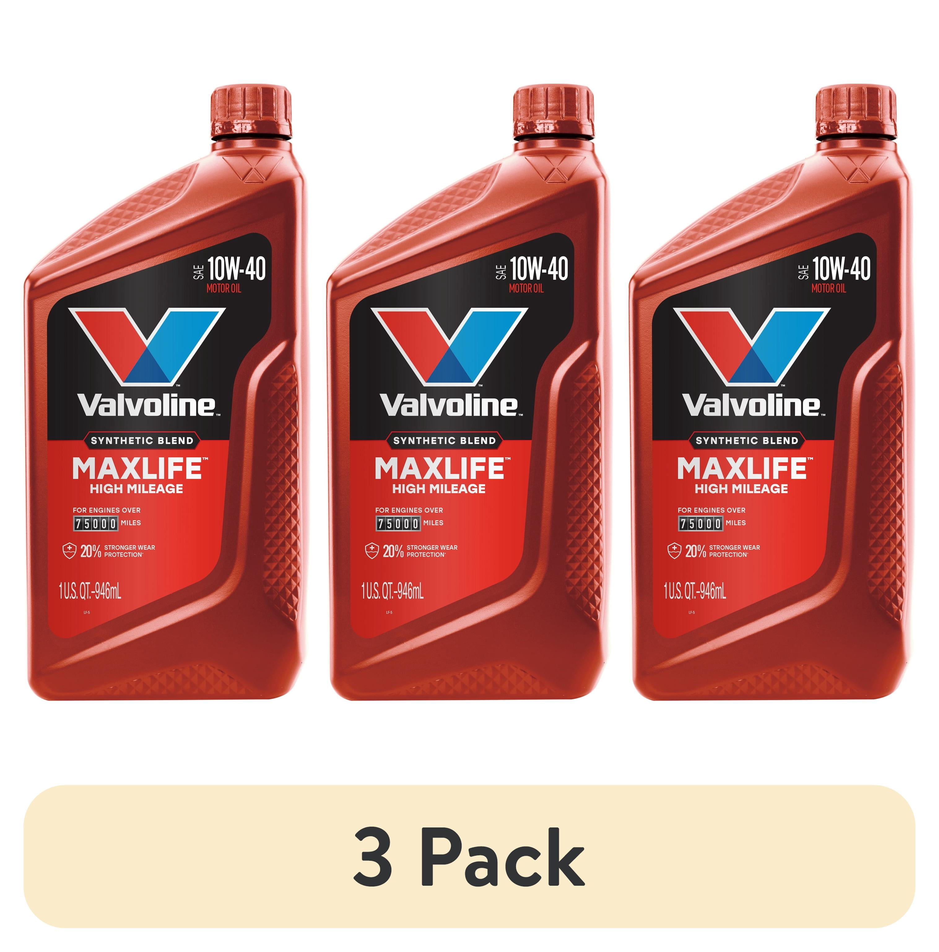 (3 pack) Valvoline MaxLife High Mileage 10W-40 Synthetic Blend Motor Oil 1 Quart