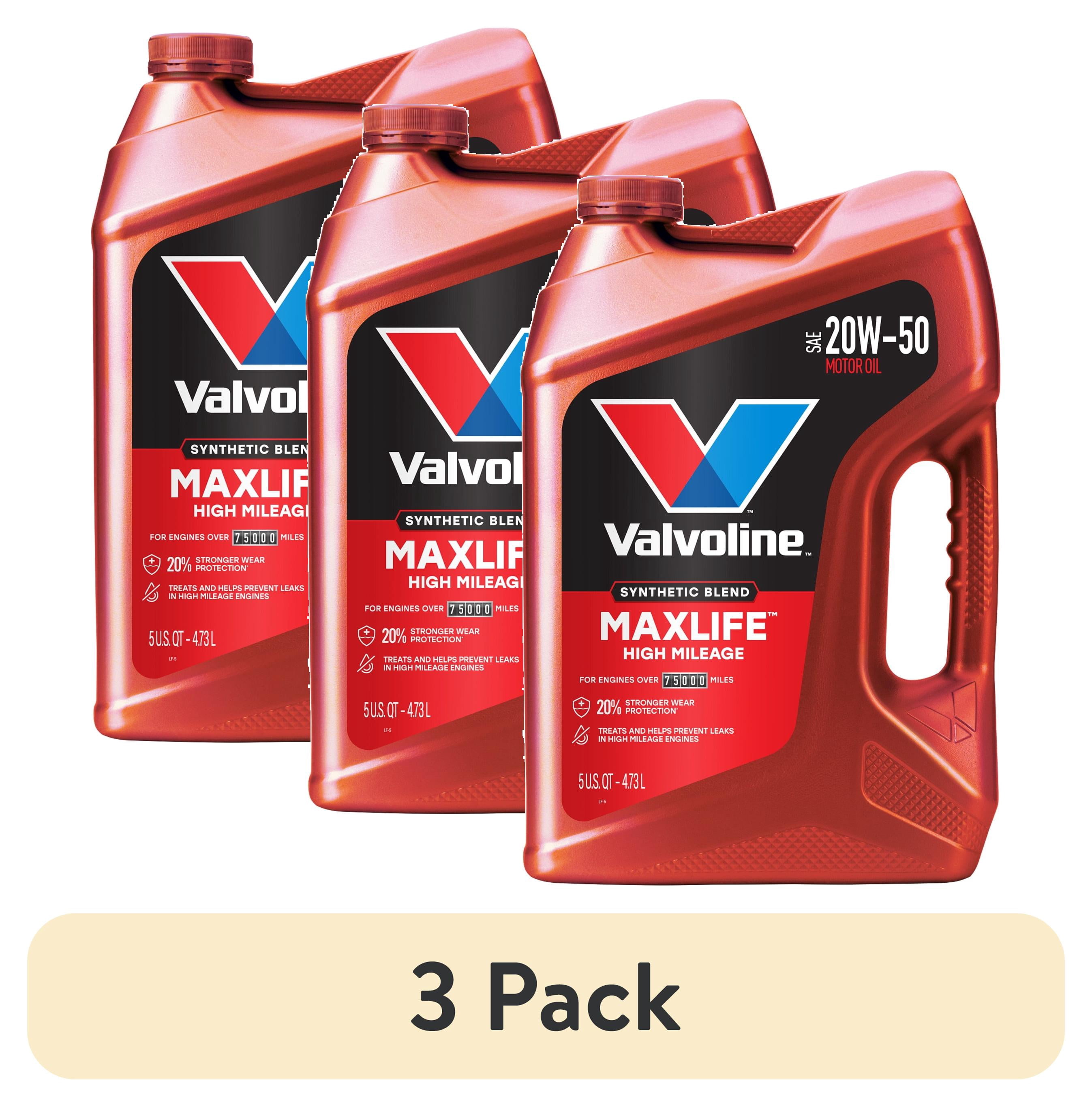 (3 pack) Valvoline MaxLife High Mileage 20W-50 Synthetic Blend Motor Oil 5 Quart