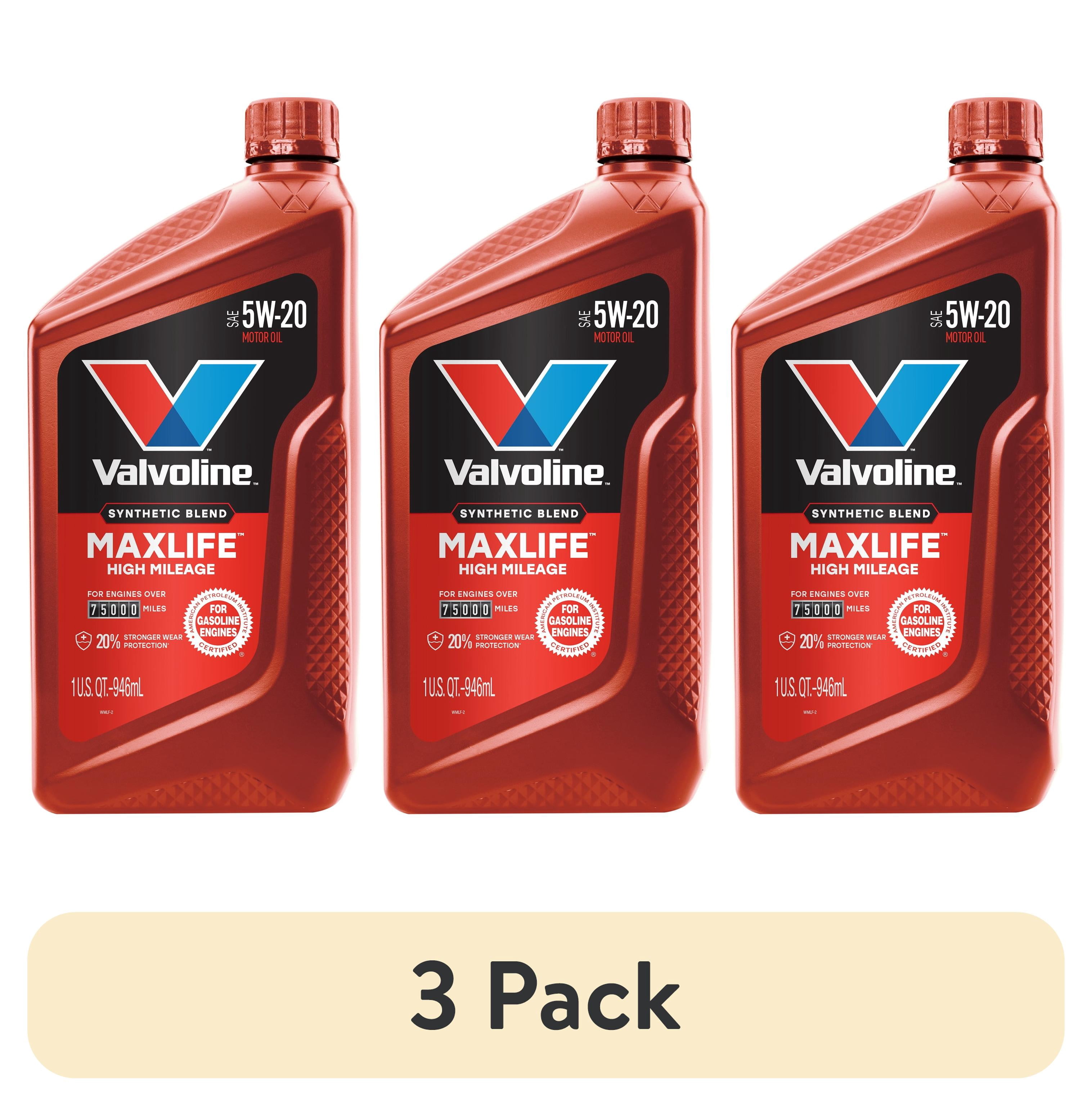(3 pack) Valvoline MaxLife High Mileage 5W-20 Synthetic Blend Motor Oil 1 Quart