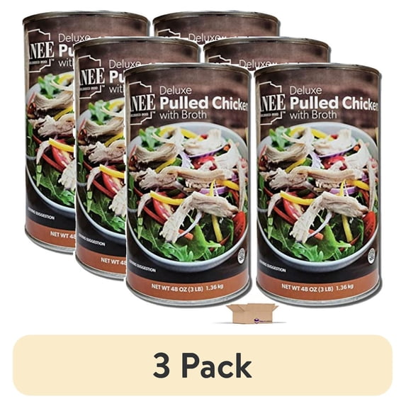 (3 pack) Vanee Vanee Deluxe Pulled Chicken with Broth Value Pack | 48 Ounce Can | Pack of 2