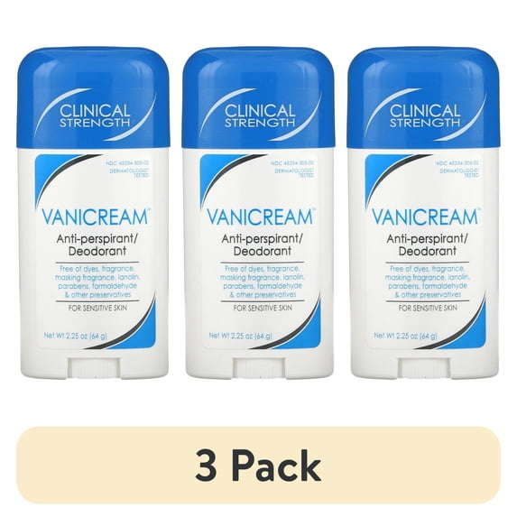 (3 pack) Vanicream Anti-Perspirant Deodorant for Sensitive Skin 2.25oz Each