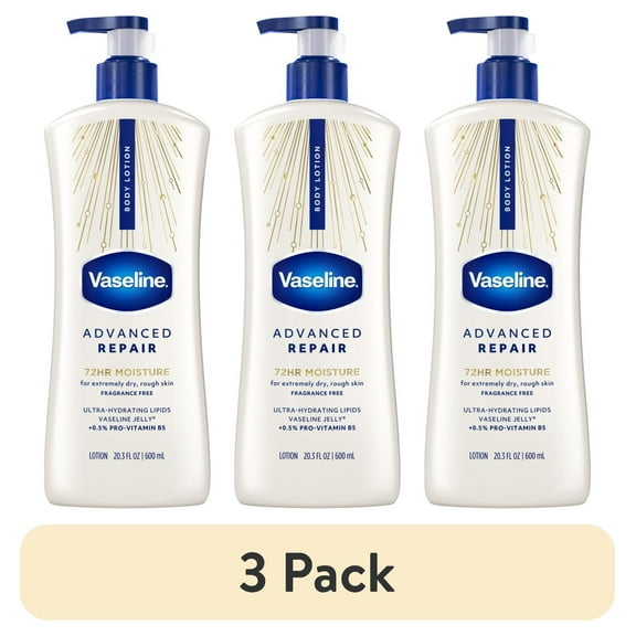 (3 pack) Vaseline Intensive Care Body Lotion for Dry Skin Advanced Repair Unscented Lotion Made with Ultra-Hydrating Lipids, 20.3 fl oz