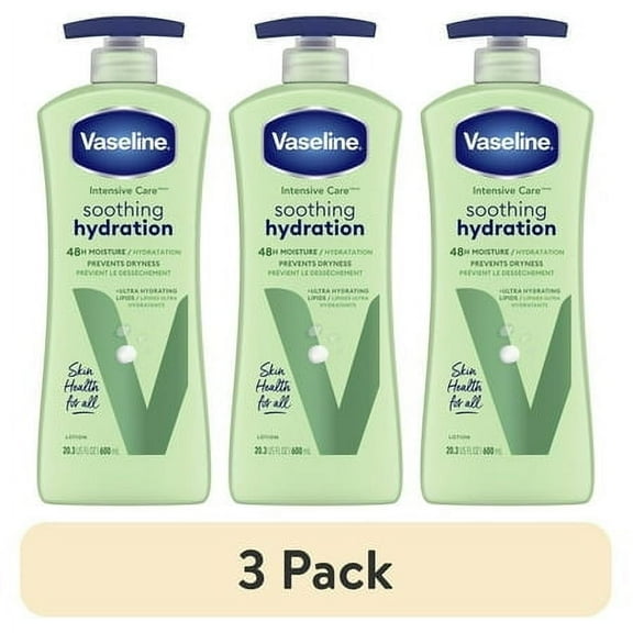 (3 pack) Vaseline Intensive Care Body Lotion for Dry Skin Soothing Hydration with Ultra-Hydrating Lipids + 1% Aloe Vera Extract to Refresh Dehydrated Skin, 20.3 fl oz