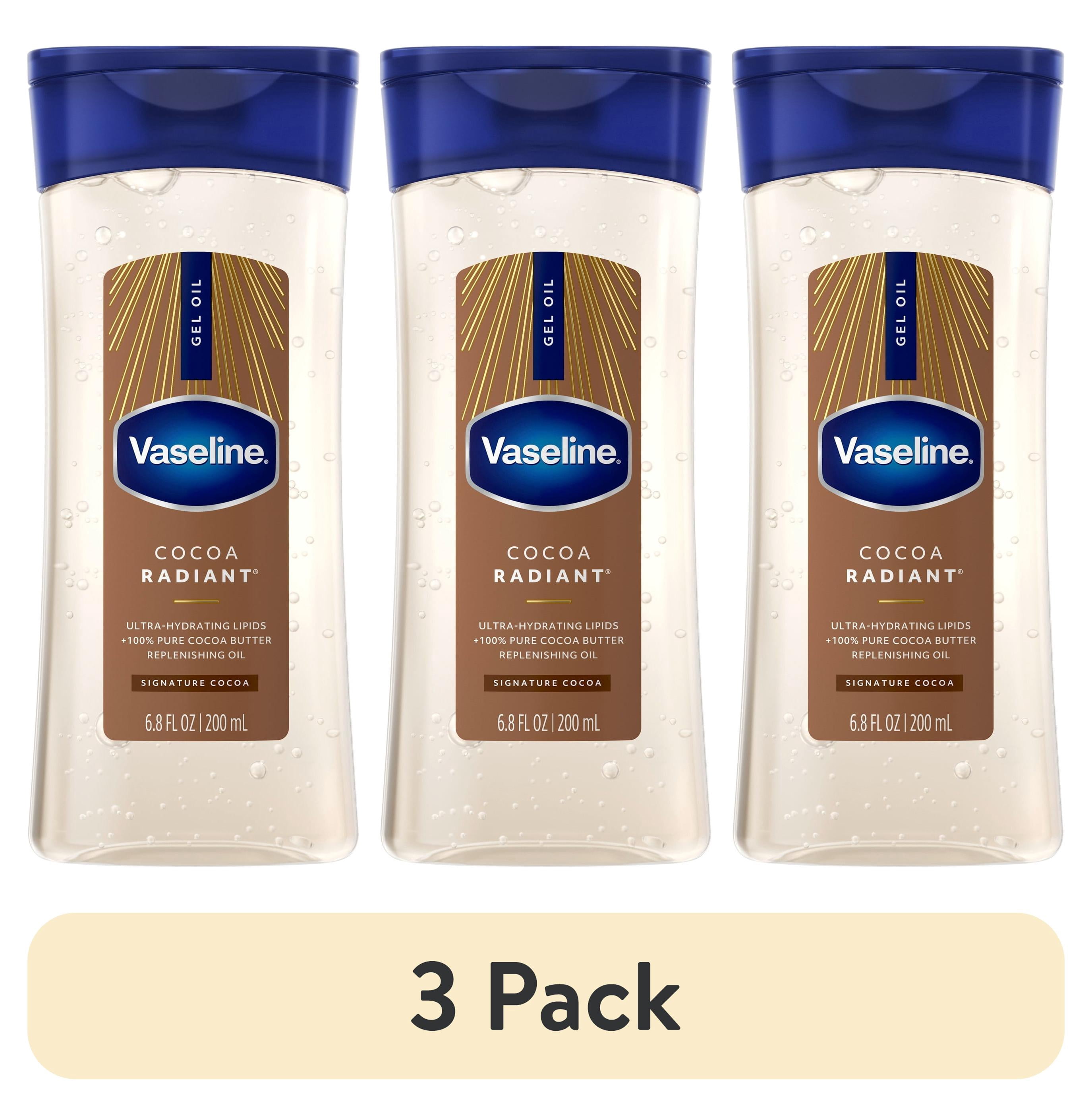 (3 pack) Vaseline Intensive Care Cocoa Radiant Body Gel Oil for Glowing Skin Made with 100% Pure Cocoa Butter + Replenishing Oils, 6.8 fl oz