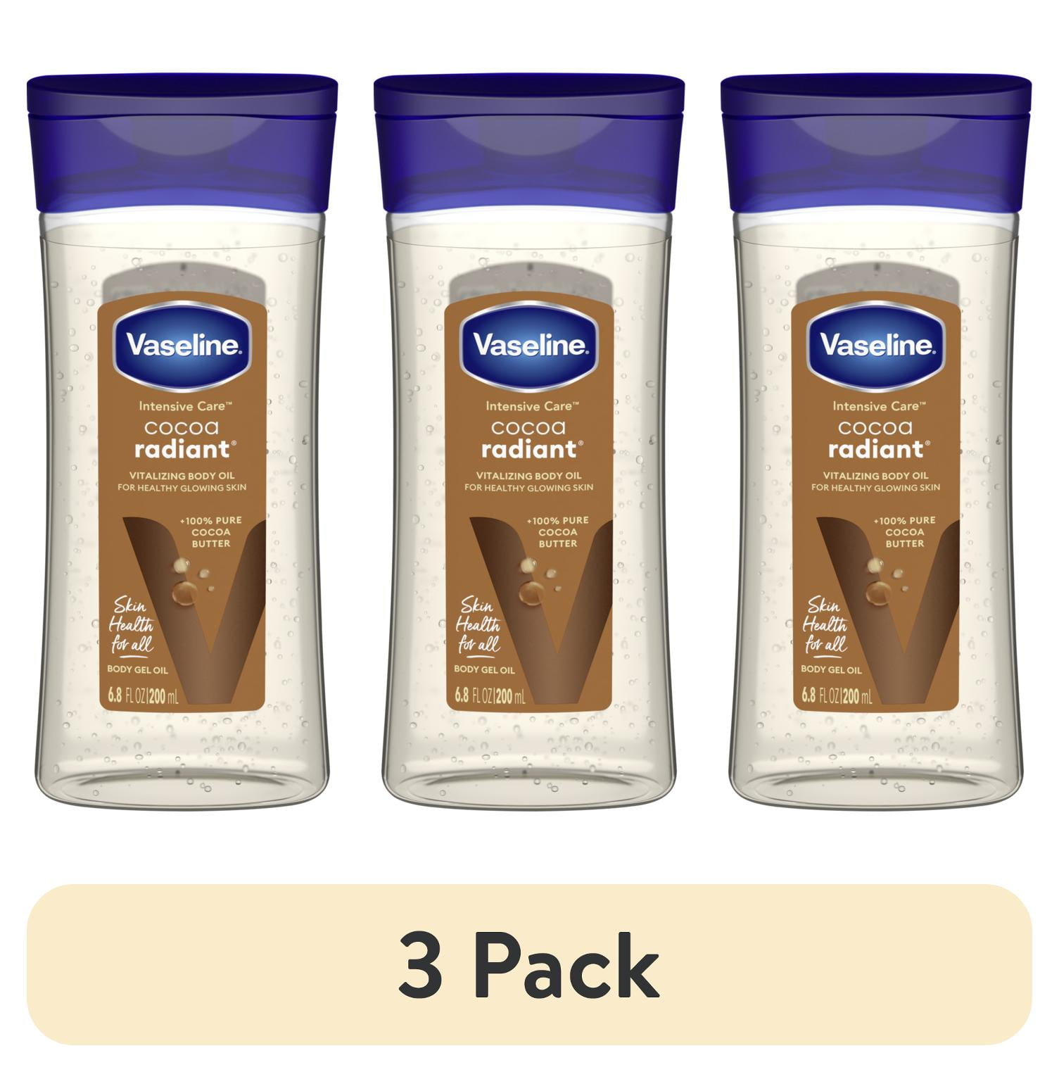 (3 pack) Vaseline Intensive Care Cocoa Radiant Body Gel Oil for Glowing Skin, 6.8 oz