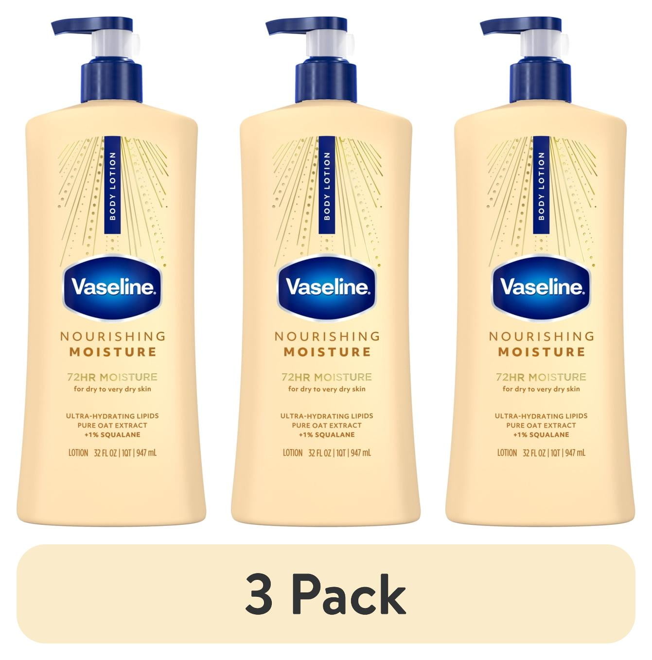 (3 pack) Vaseline Intensive Care Nourishing Moisture Body Lotion for Dry Skin, Lotion Made with Ultra-Hydrating Lipids + Pure Oat Extract for Nourished, Healthy-Looking Skin, 32 fl oz