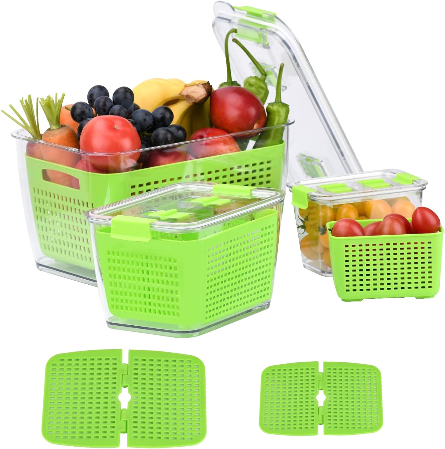 3pack Vegetable and Fruit Storage Containers for Fridge Organizer