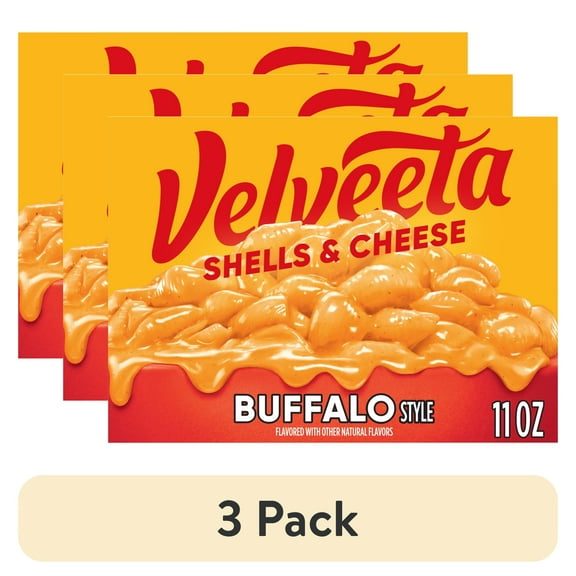 (3 pack) Velveeta Shells and Cheese Mac and Cheese, 1 Box, for Easy Dinner or Dinner Sides, Buffalo Style, Made with Real Cheese, 11 oz
