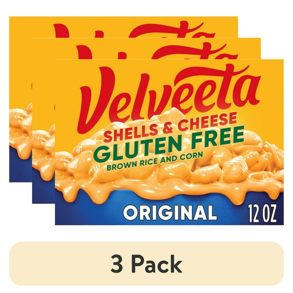 (3 pack) Velveeta Gluten Free Shells and Cheese Mac and Cheese, Brown Rice and Corn Pasta, 1 Box, for Easy Dinner or Dinner Sides, Original Flavor, Made with Real Cheese, 12 oz