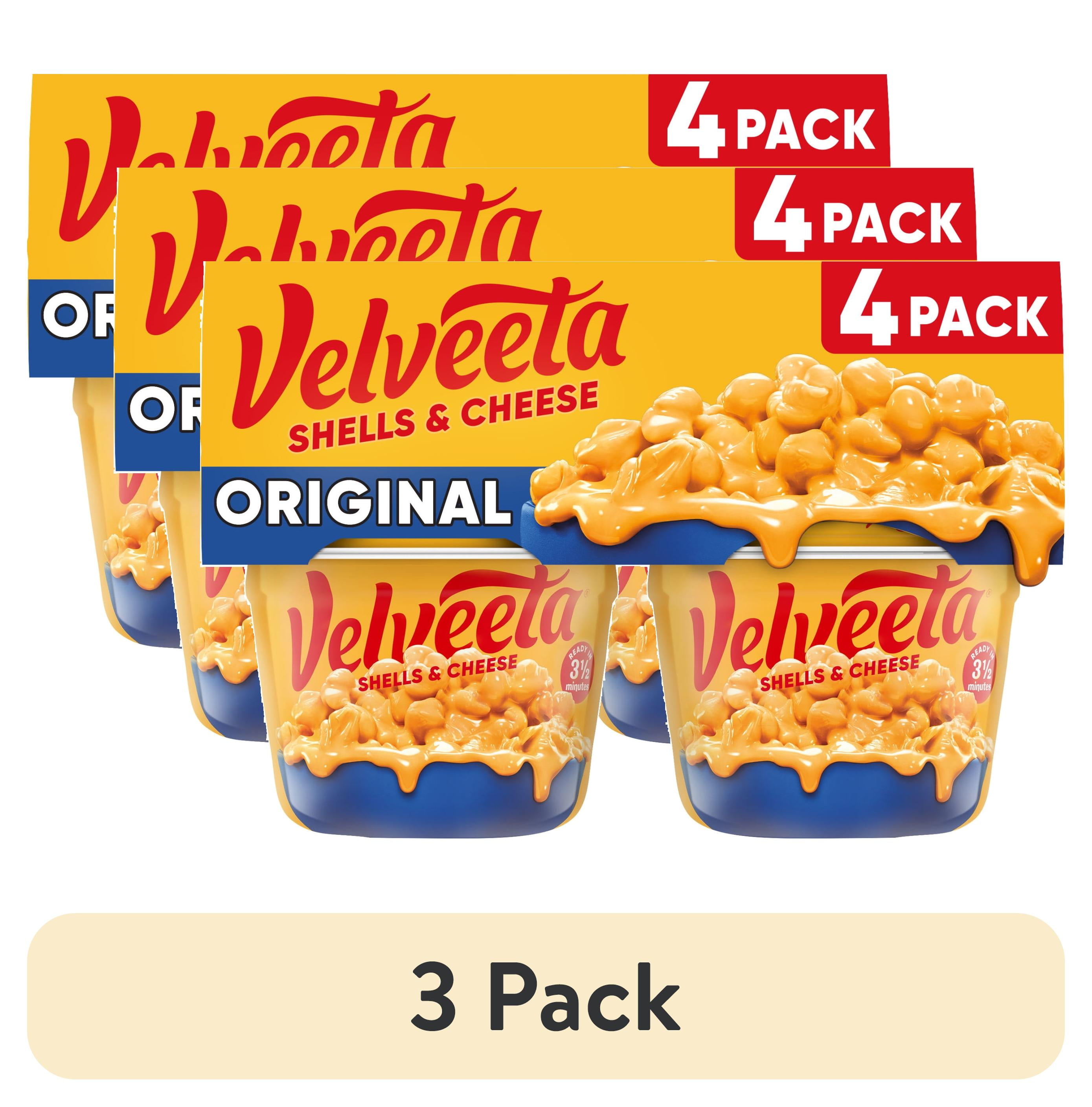 (3 pack) Velveeta Shells Mac N Cheese Easy Microwavable Dinner, 4 ct Pack, 2.39 oz Cups, Shelf-Stable