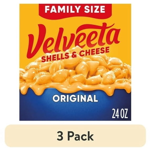 (3 pack) Velveeta Shells and Cheese Mac and Cheese, 1 Value Size Box, for Easy Dinner or Dinner Sides, Original Flavor, Made with Real Cheese, 24 oz