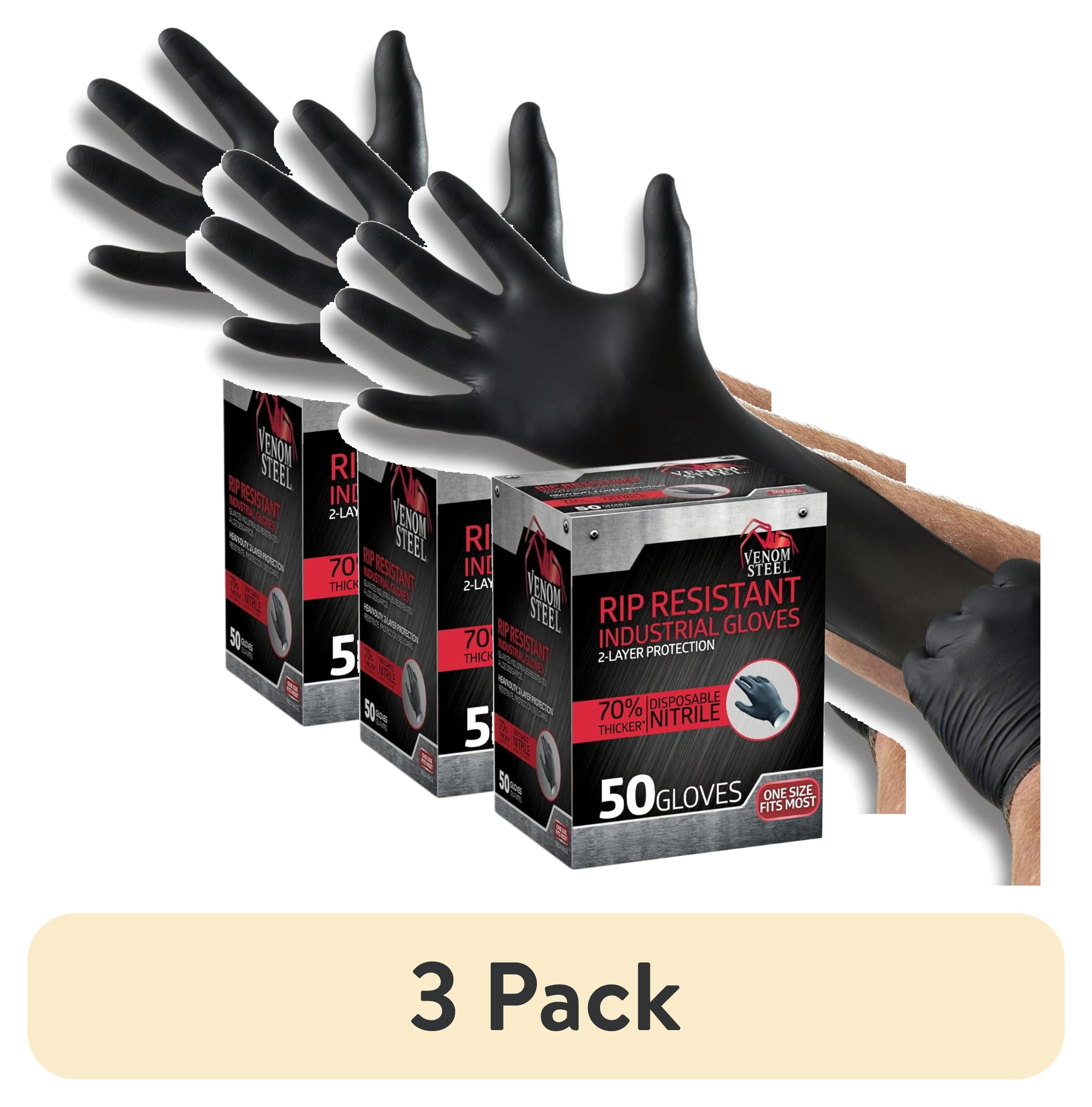 3 pack) Venom Steel Premium Industrial Nitrile Gloves, One Size