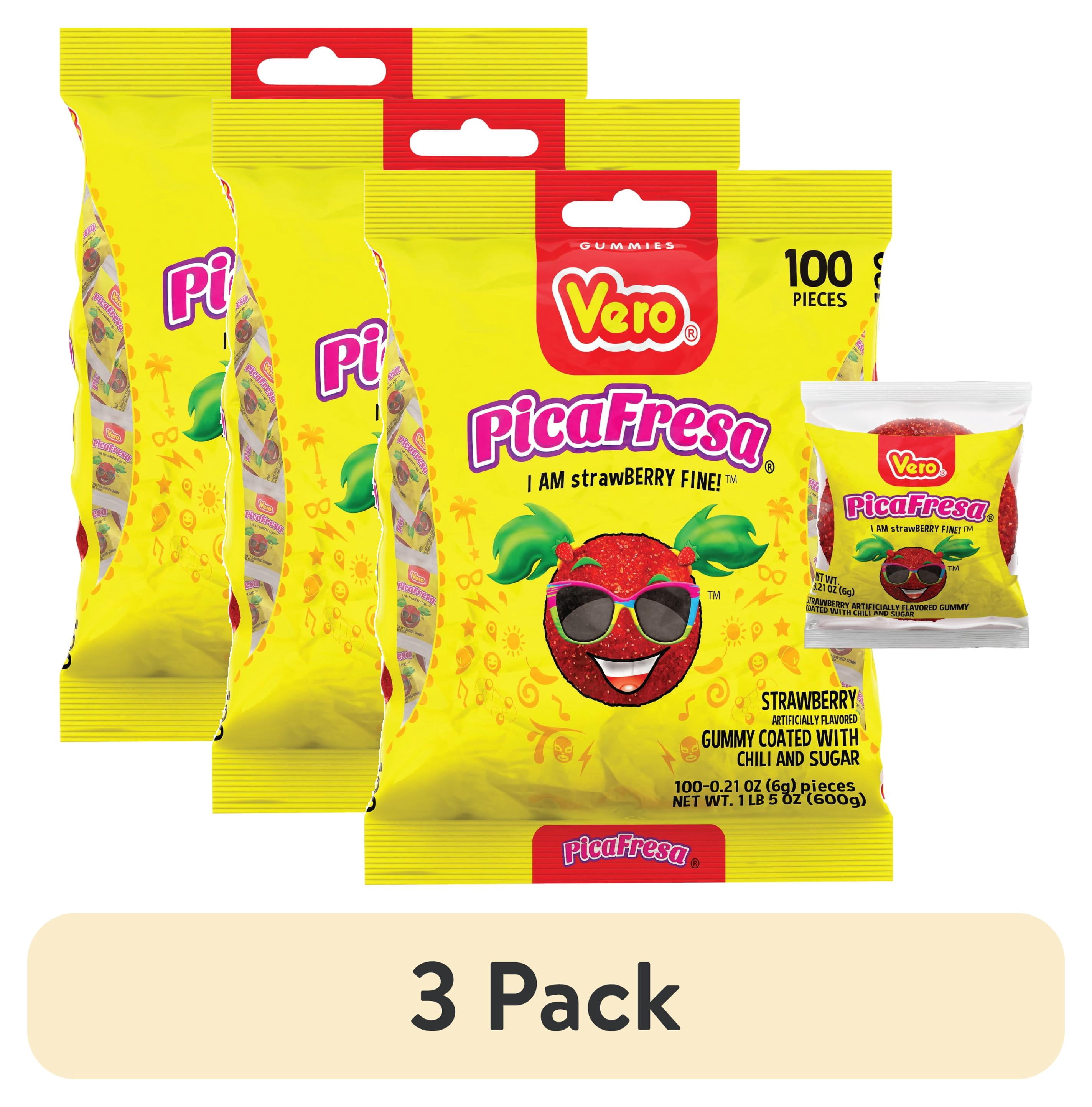 (3 pack) Vero Picafresa Strawberry Gummies with Chili Pepper Powder, 0.21 oz, 100 Count Bag