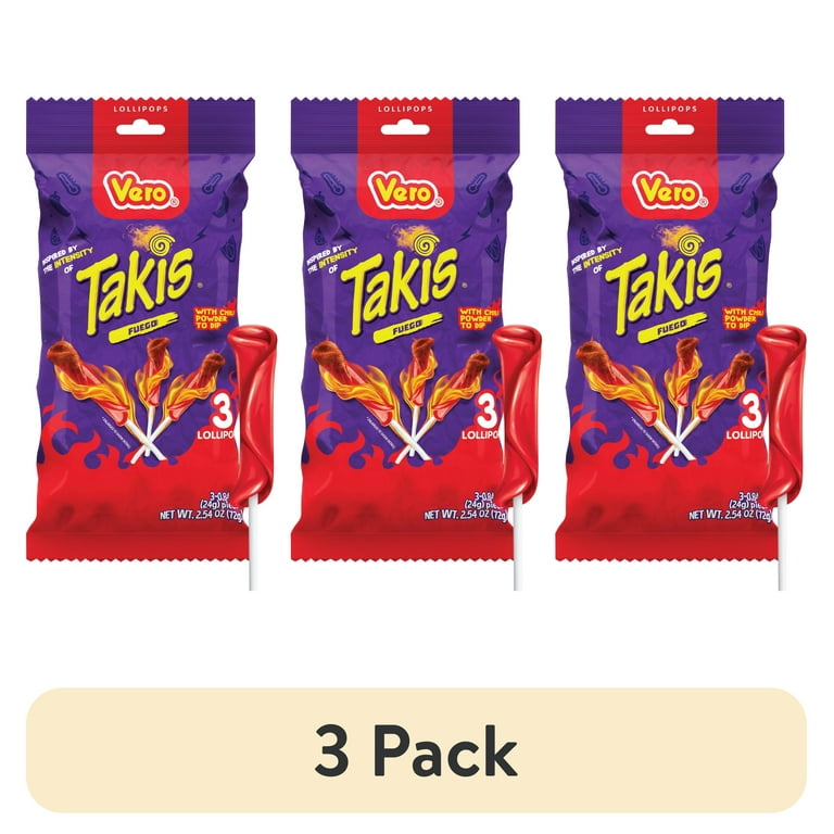 3 pack) Vero Takis Lollipop 3 Count Bag, Chamoy Flavored Lollipop