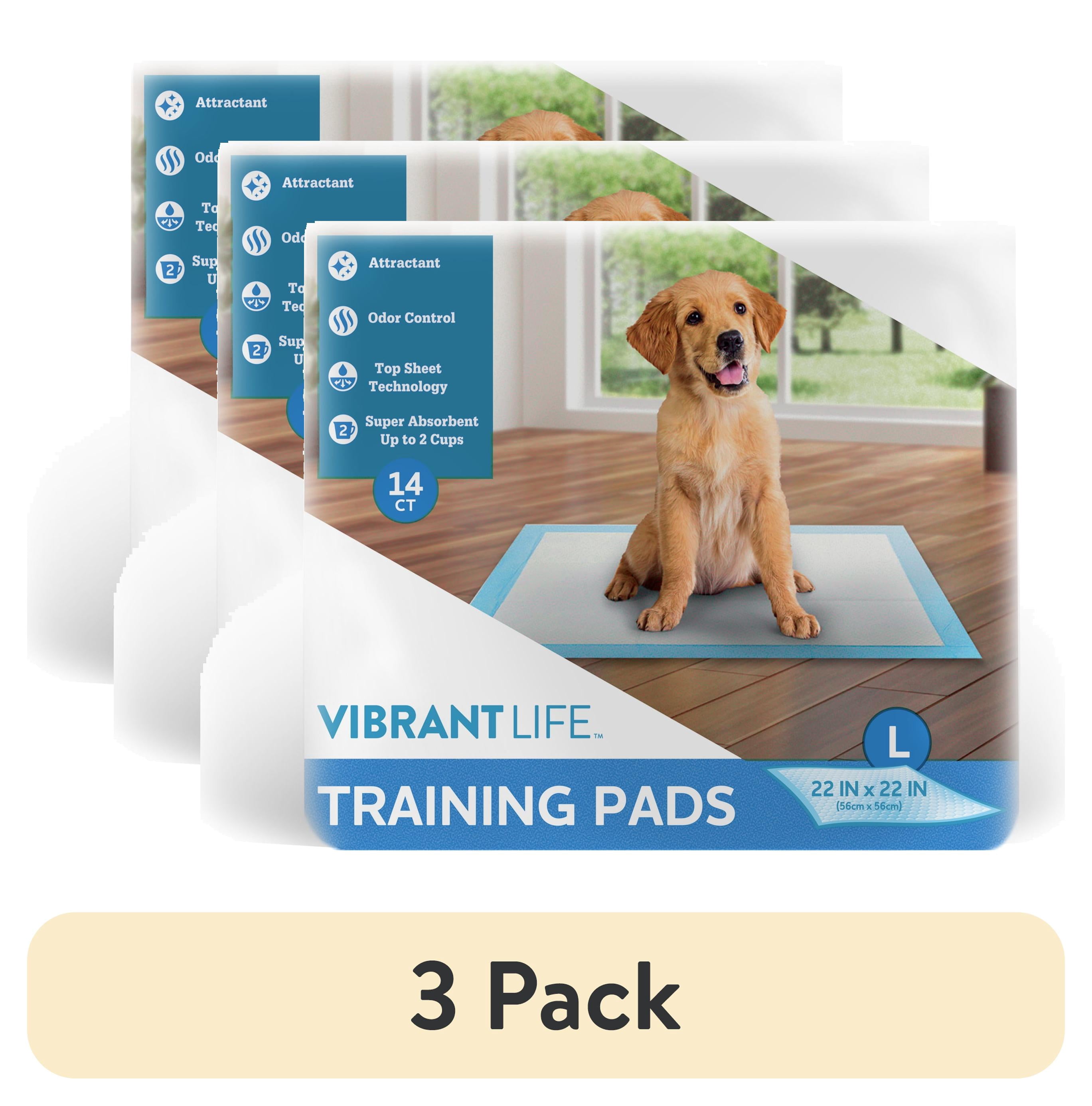 (3 pack) Vibrant Life Large Puppy Pads 5-Layer Leakproof Pet Training Pads, 5.71 in x 7.48 in, 14 Count