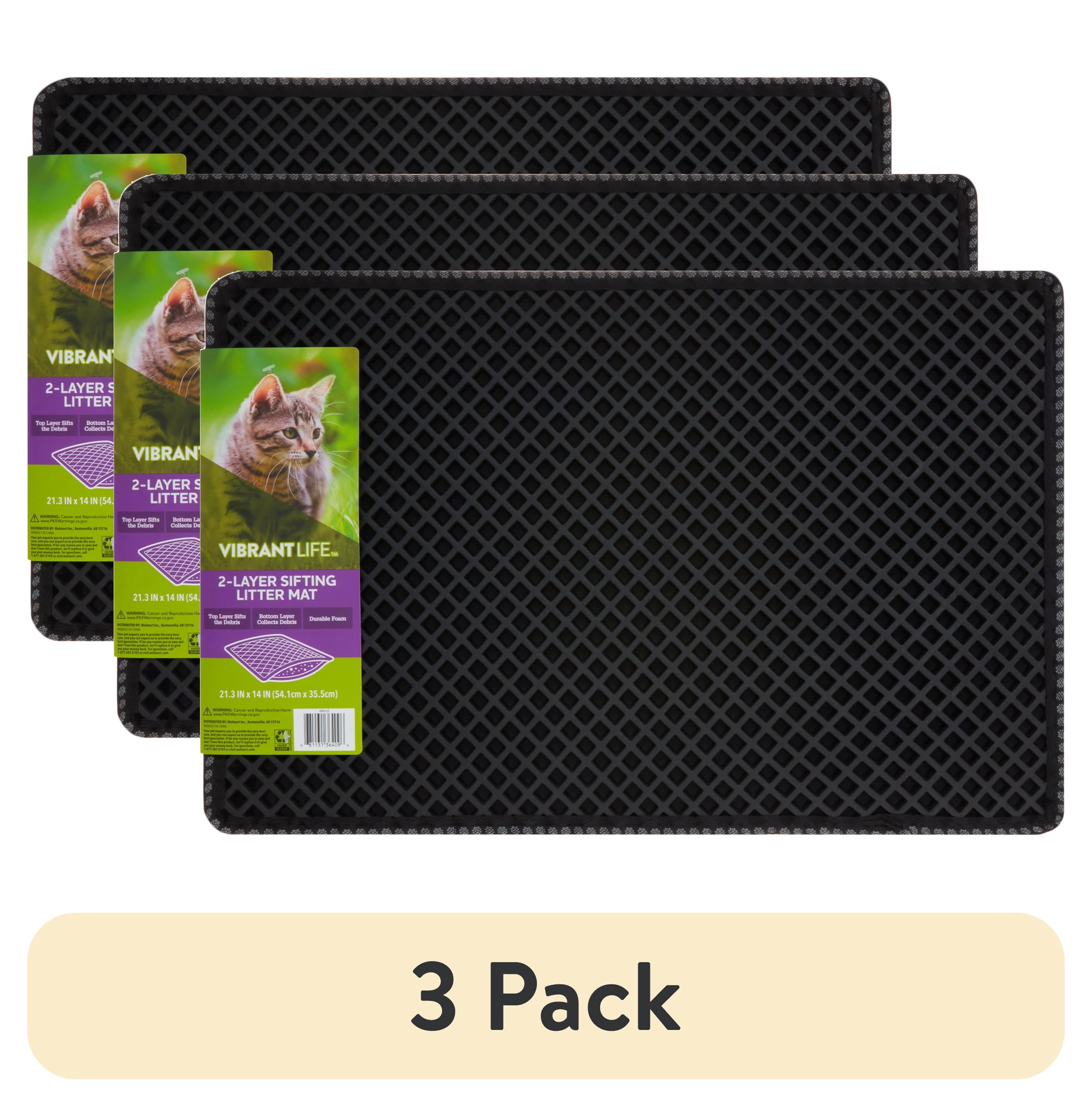 (3 pack) Vibrant Life 2-Layer Sifting Cat Litter Mat, Black, 21.3" x 14", 1 Count