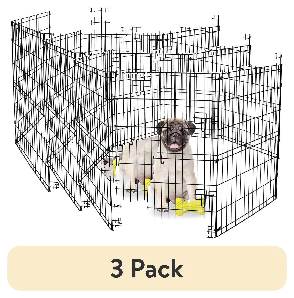 (3 pack) Vibrant Life Foldable 8-Panel Steel Wire Playpen for Dogs, Black, 30"
