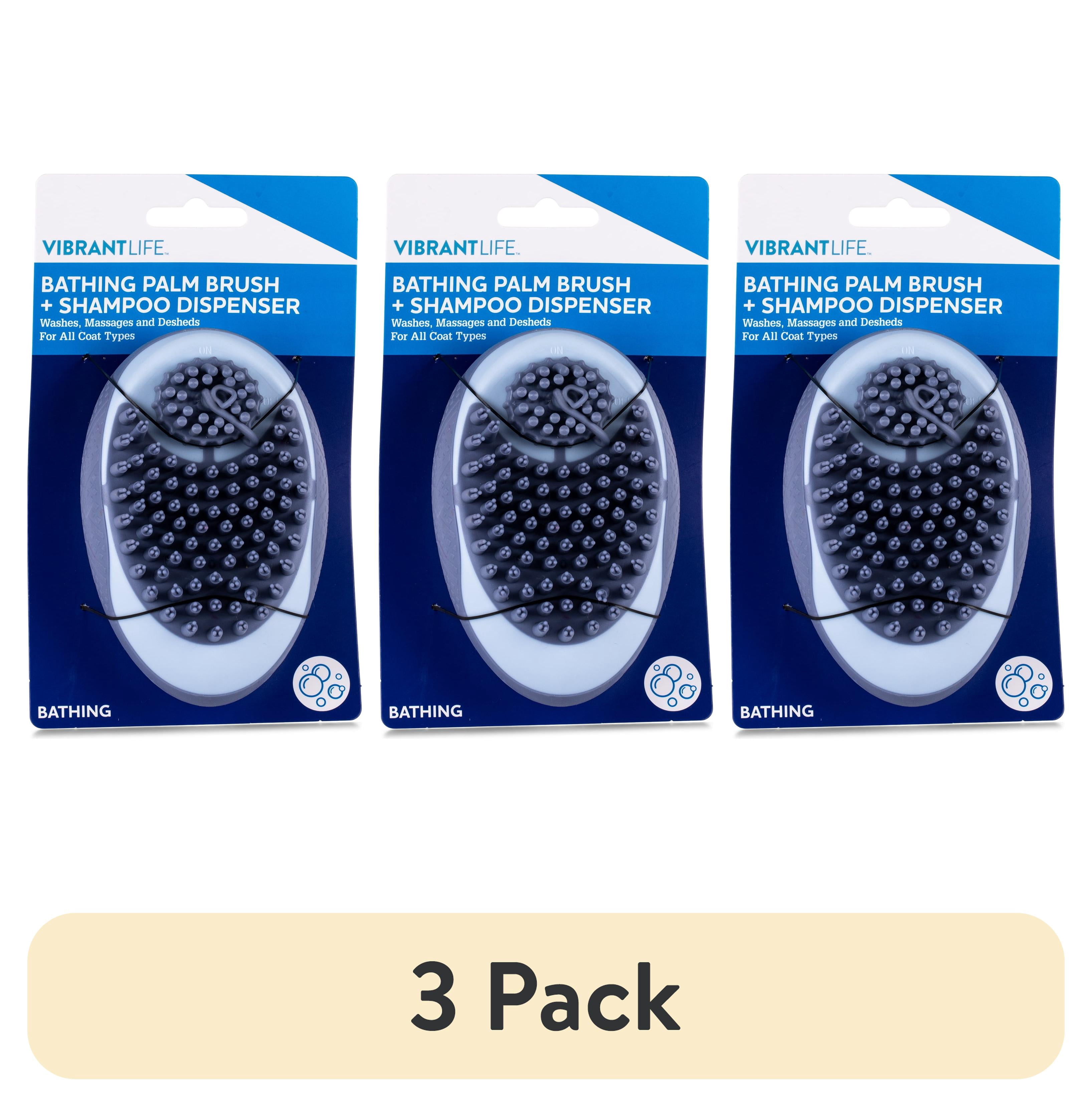 (3 pack) Vibrant Life Bathing Palm Dog Brush + Shampoo Dispenser | Dog Grooming Tool Hand Brush