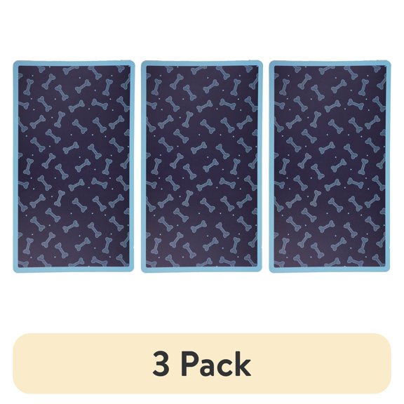 (3 pack) Vibrant Life Vinyl Pet Food Placemat, Blue Paws, 20" x 11.5"