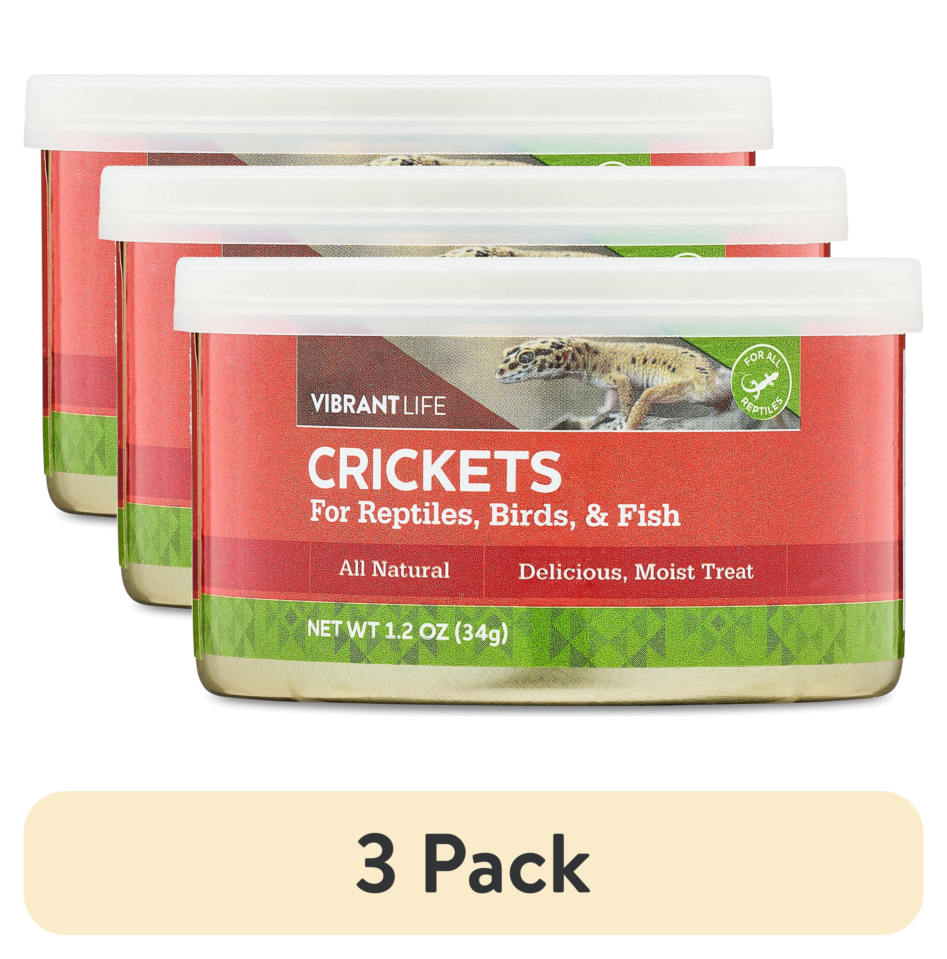 (3 pack) Vibrant Life Canned Crickets for Reptiles, Birds & Fish, 1.2 oz