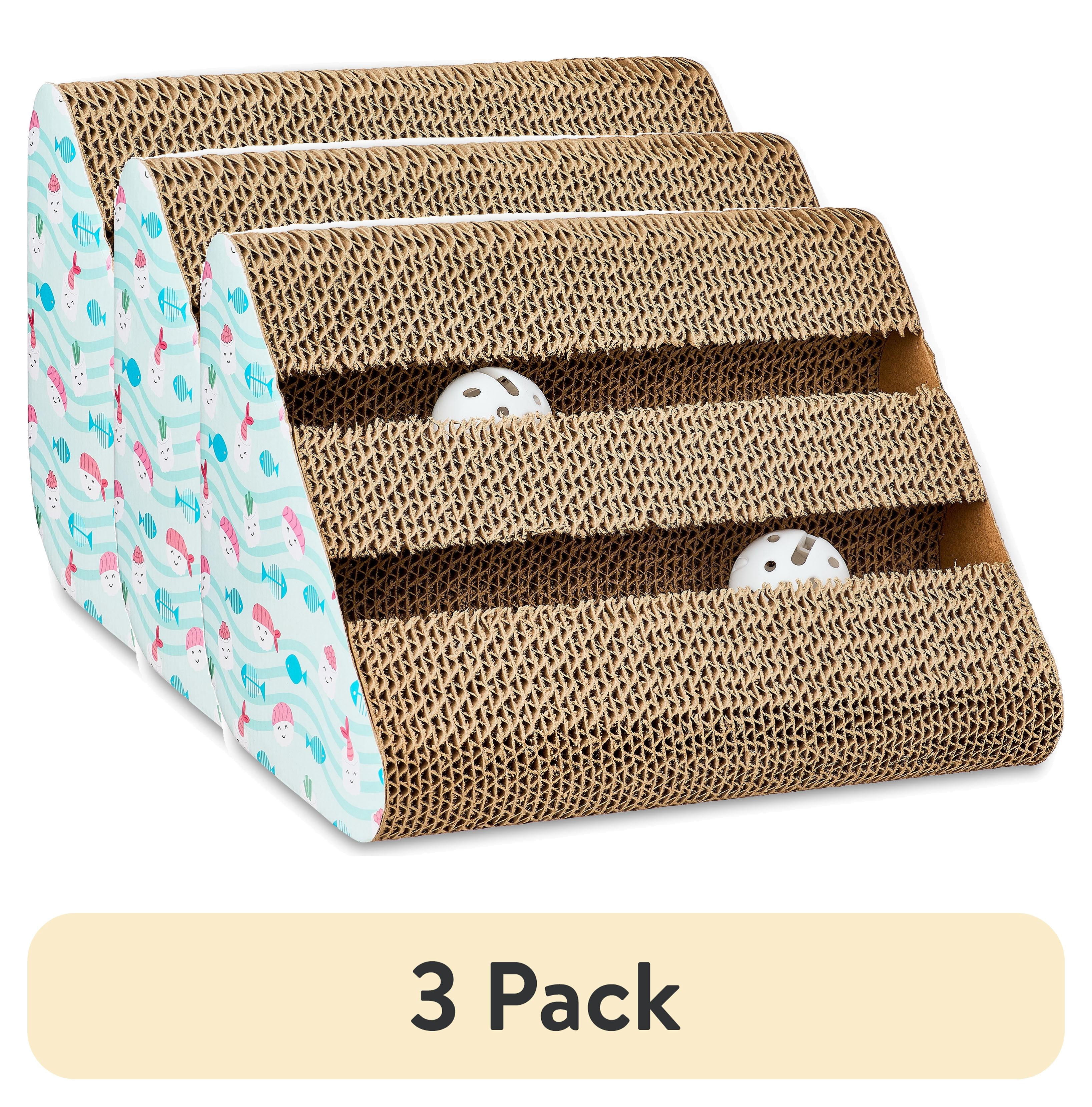 (3 pack) Vibrant Life Cat Scratching Pad, Corrugated Cardboard Activity Center, 3-Sided, Fish & Sushi Print, 7.5" x 10.5" x 7.5"