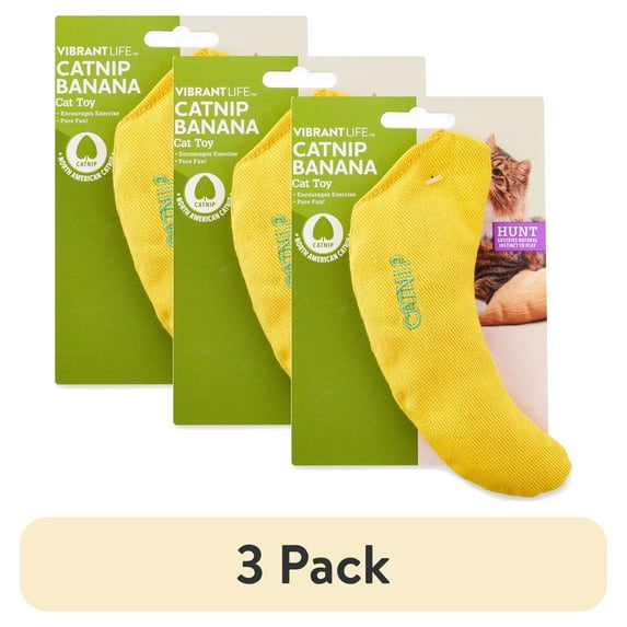 (3 pack) Vibrant Life Catnip Filled Banana Shaped Cat Toy for Cats and Kittens