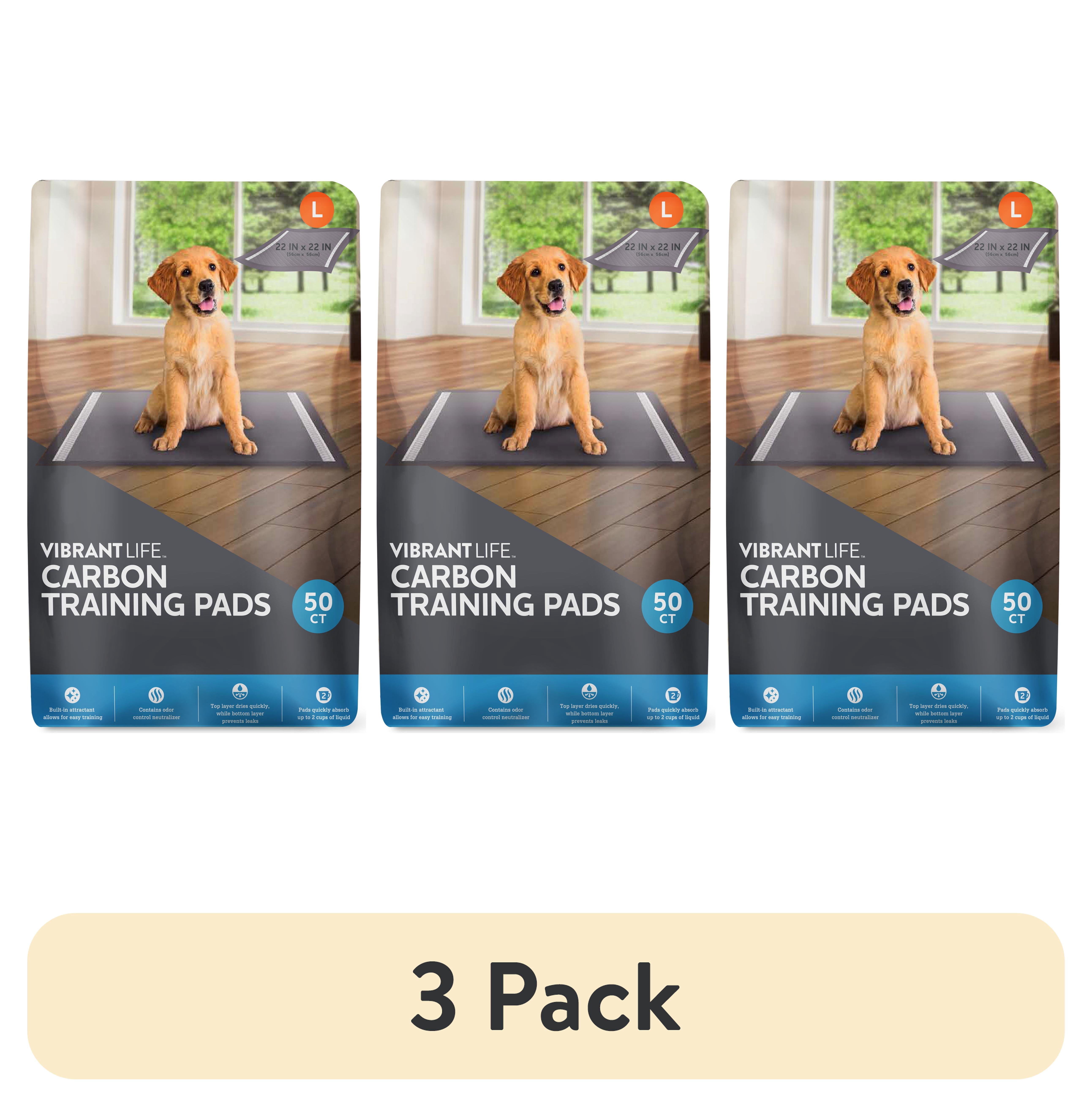 (3 pack) Vibrant Life Charcoal Large Training Pads, Odor Control, Super Absorbent, Leak Proof, & Fast Dry Dog and Puppy Pee Pads, 22 in x 22 in, 50 Count