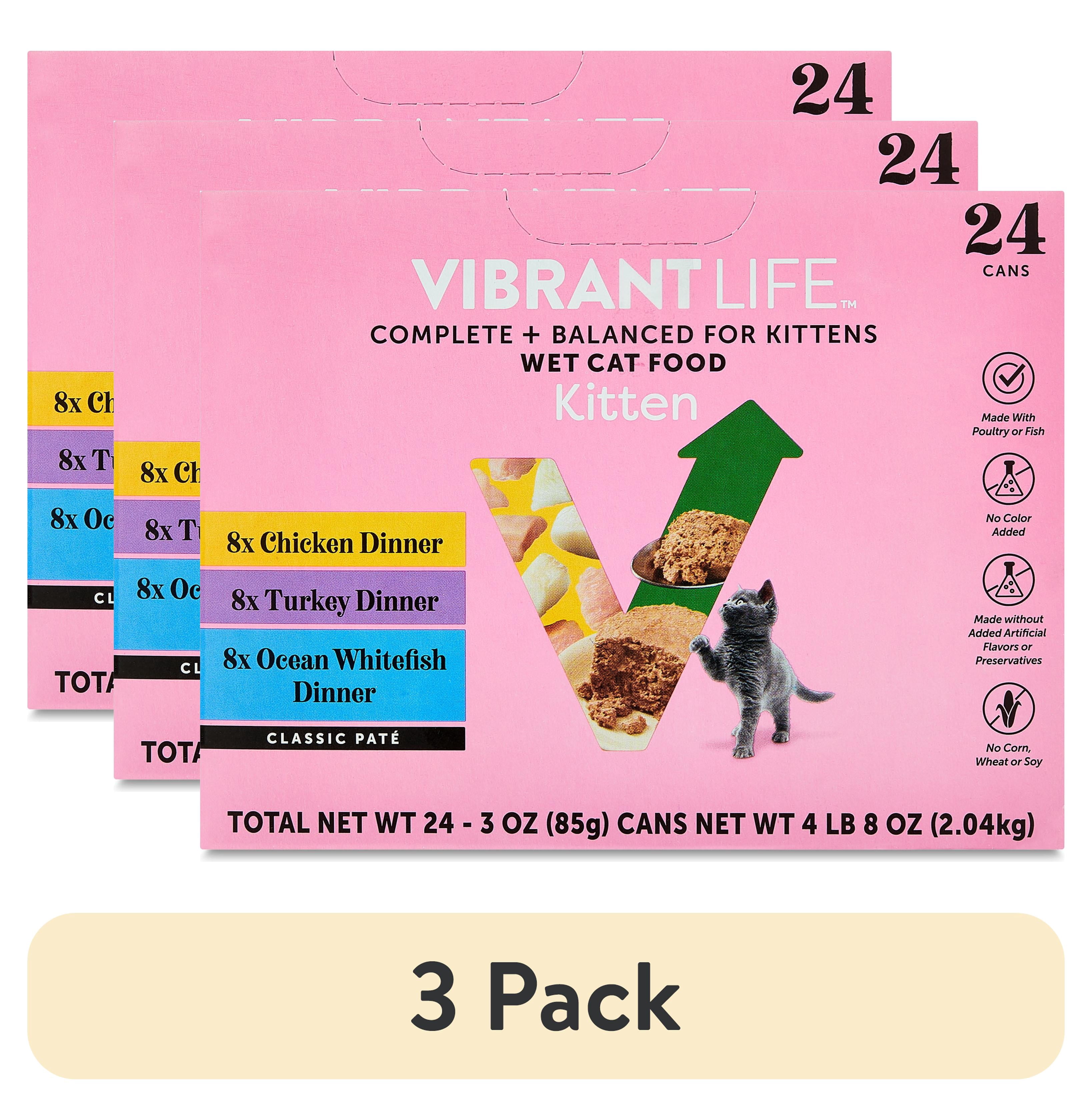 (3 pack) Vibrant Life Variety Pack Classic Pate Wet Kitten Food, Grain-Free, 3 oz Cans, 24 Count