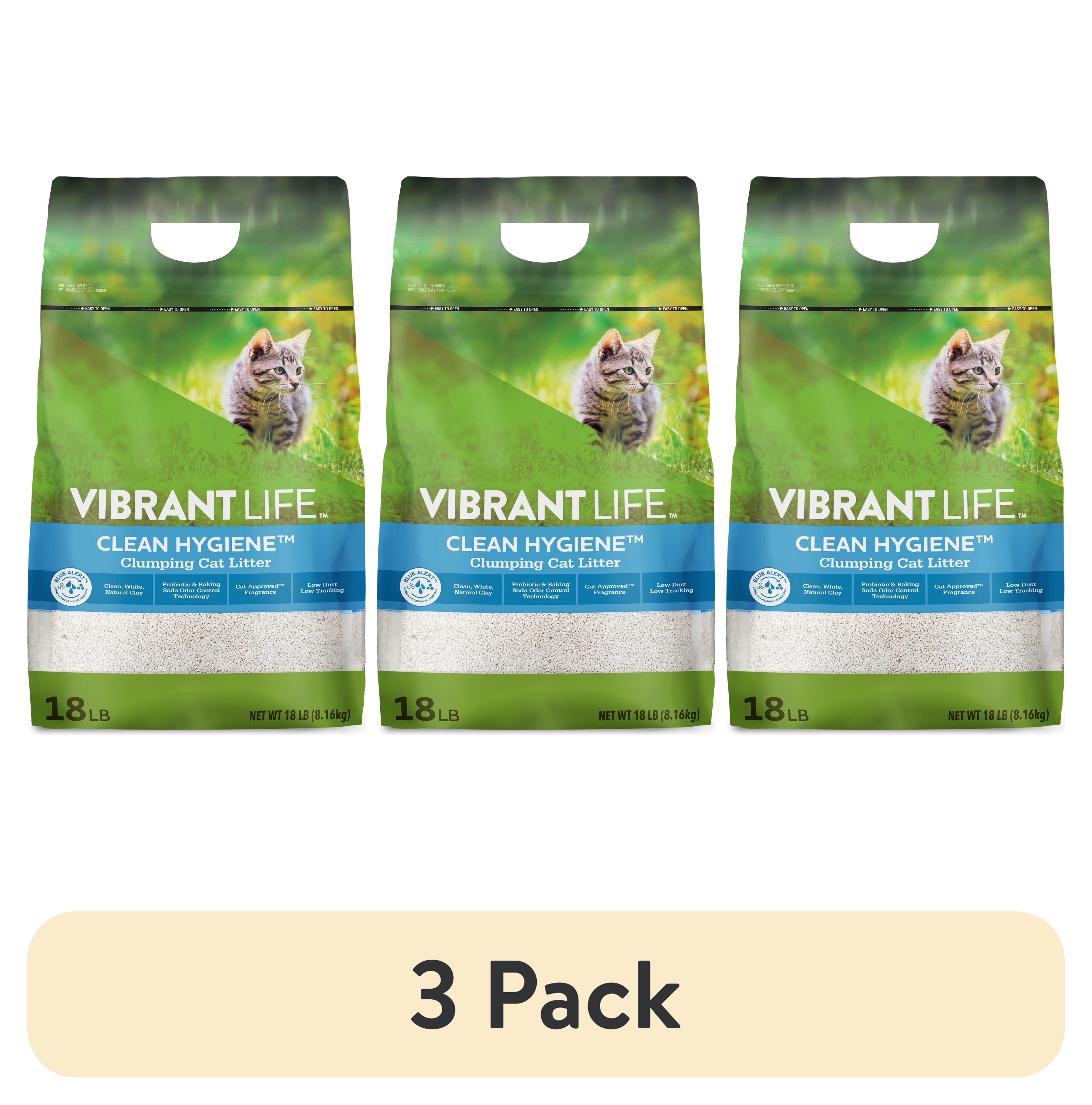 (3 pack) Vibrant Life Clean Hygiene Clumping Cat Litter, 18 lb Bag