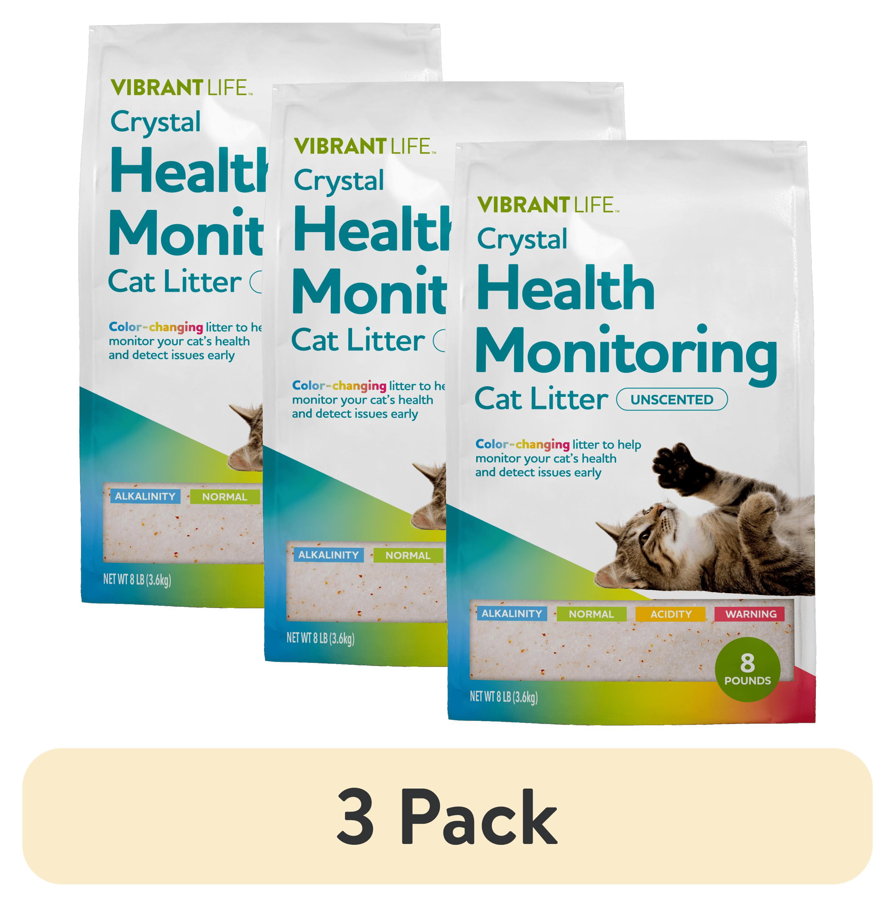 (3 pack) Vibrant Life Crystal Health Monitoring Cat Litter, Unscented, 8 lb Bag