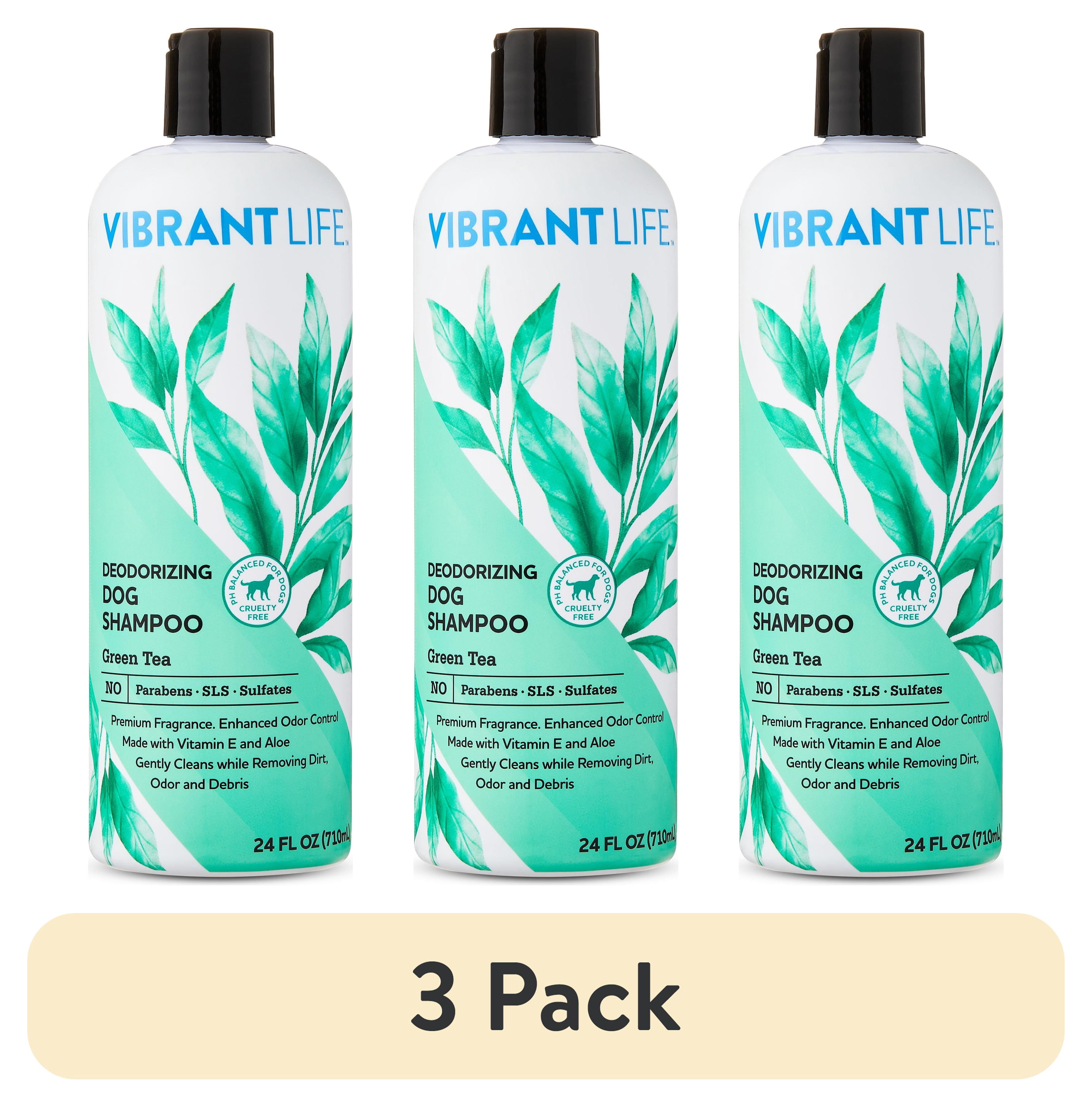 (3 pack) Vibrant Life Deodorizing Dog Shampoo with Green Tea, 24 fl oz